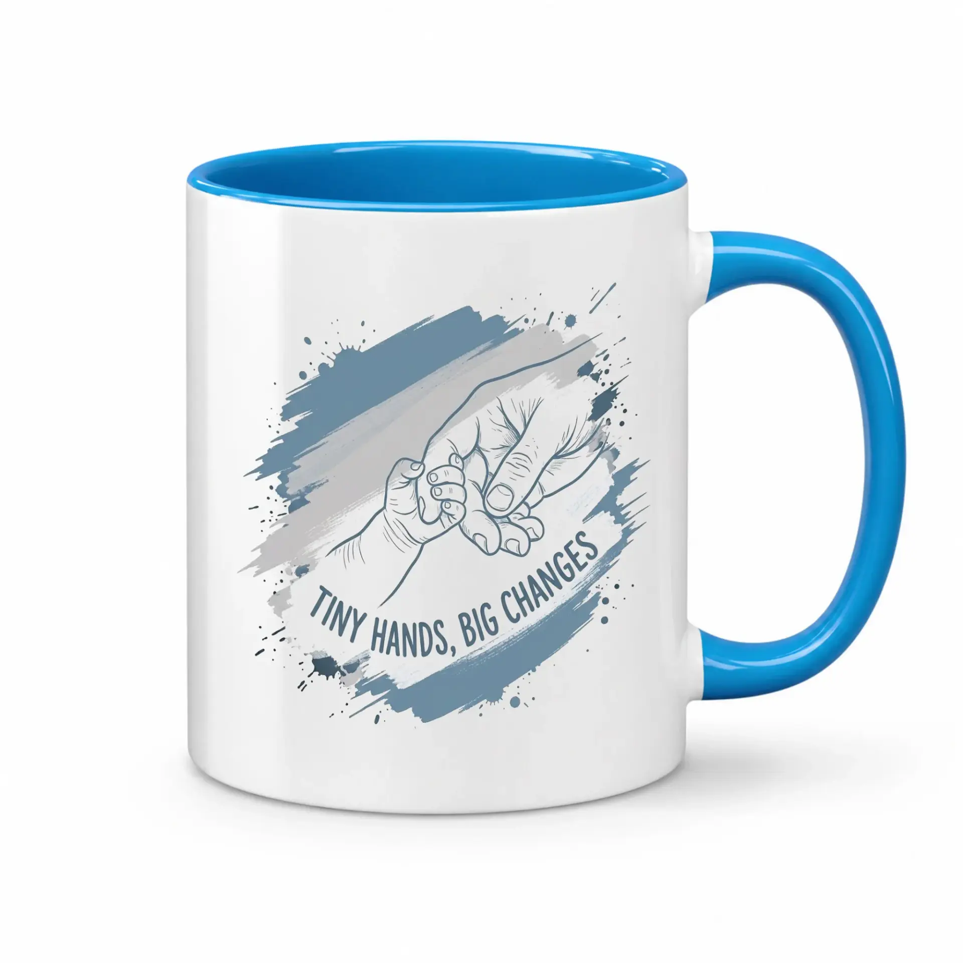 Inspirational Tiny Hands Big Changes Two Ceramic Mug for Coffee Tea and Hot Beverages with Decorative Art Print