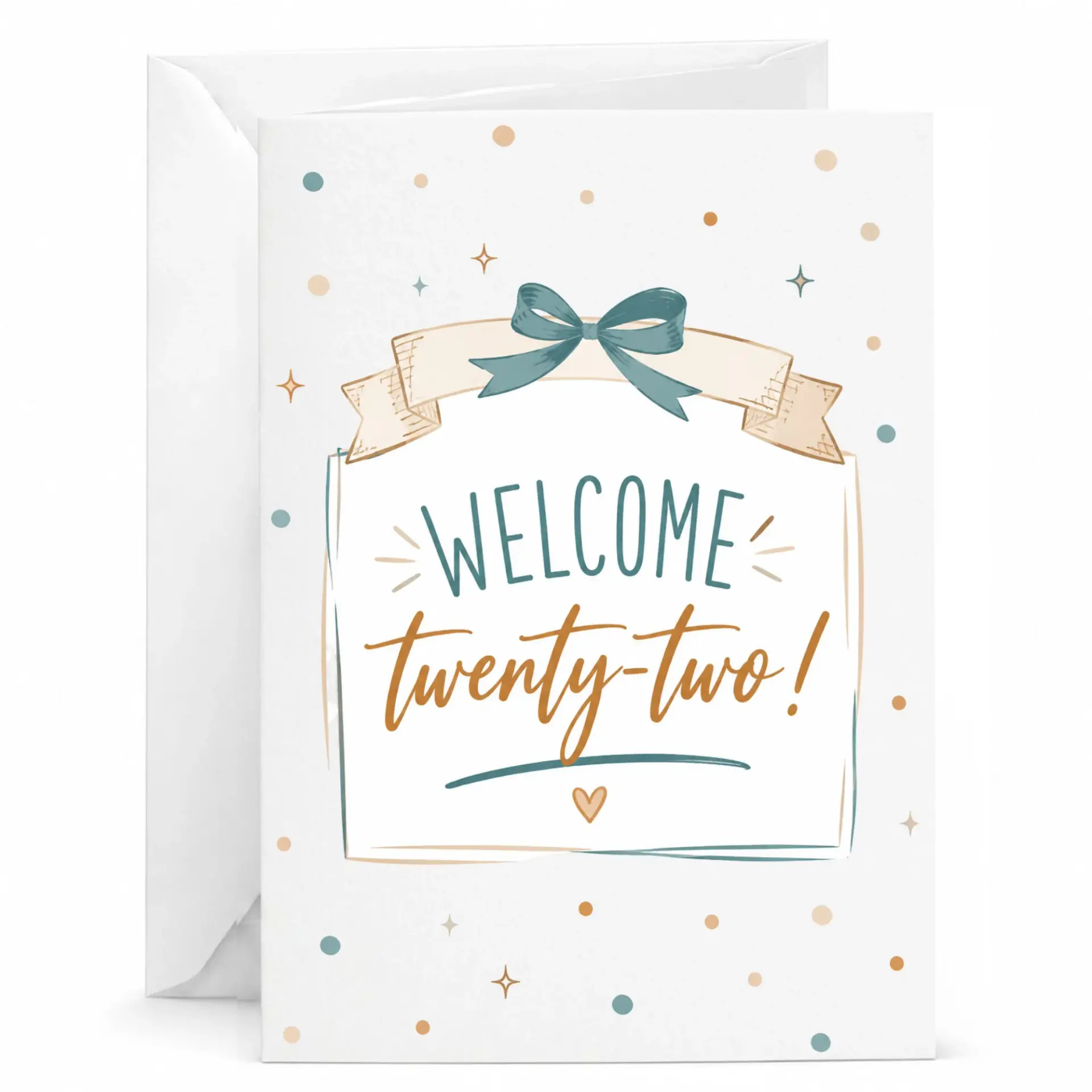 Birthday Card Welcome Twenty-Two Greeting Card for 22nd Birthday Celebration Festive Ribbon Design with Envelope