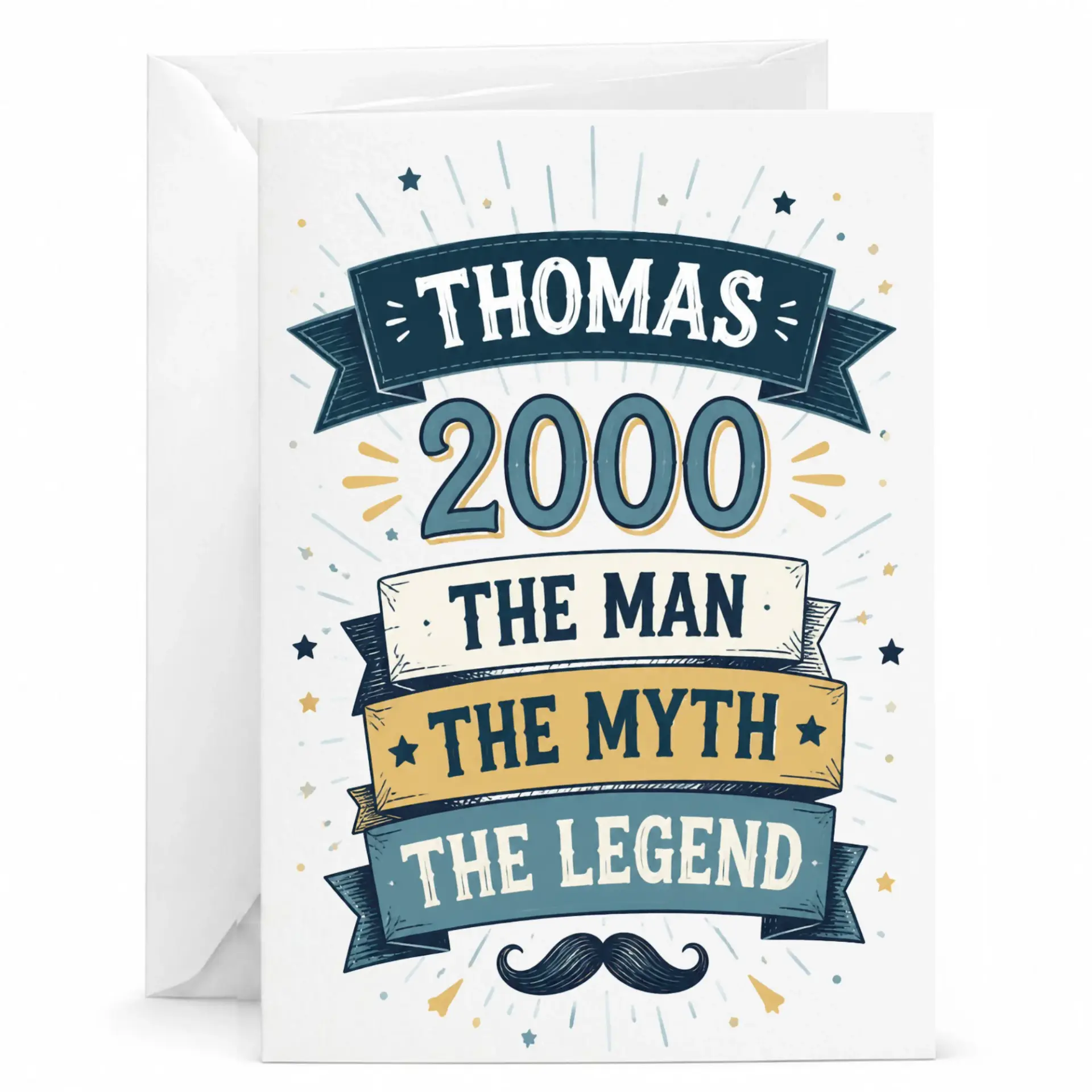 Funny Greeting Card for Men Featuring Retro Typography Design and Mustache Graphic for Birthday Celebrations