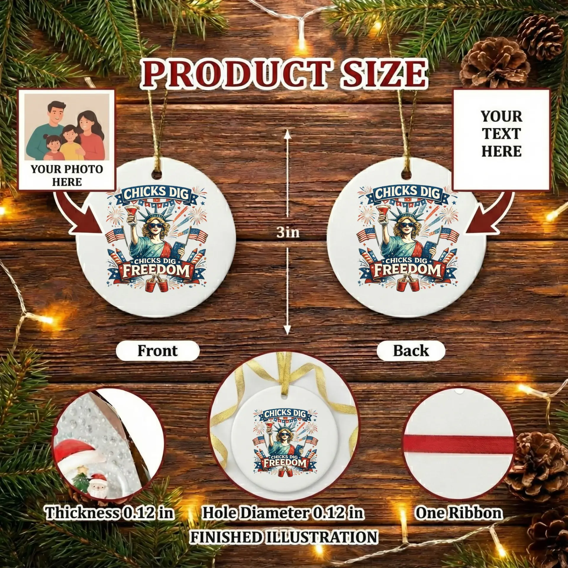 Ceramic Christmas Ornament Patriotic Lady Design Festive Holiday Tree Decoration Glossy Keepsake for Seasonal Decor