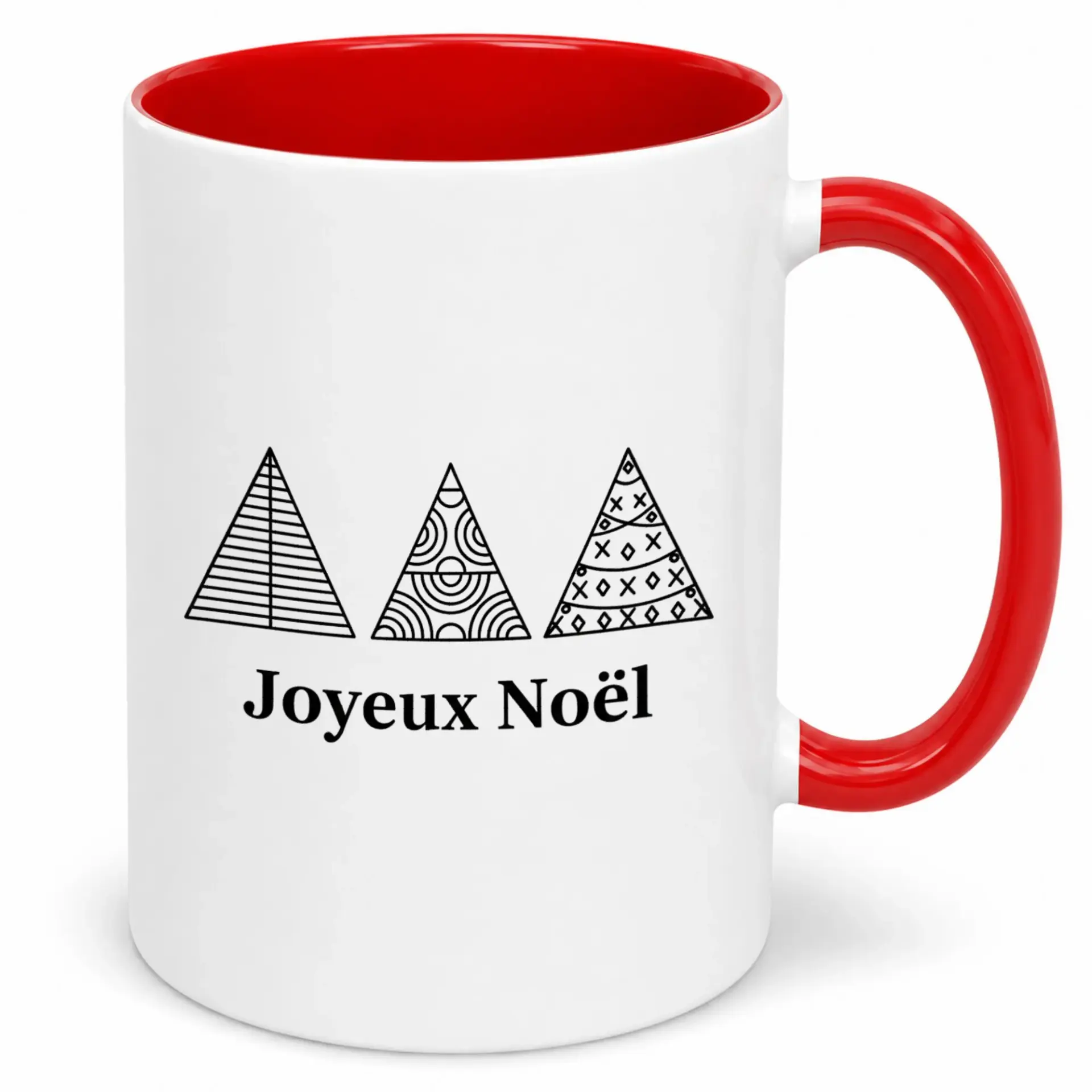 Christmas Ceramic Coffee Mug with French Joyeux Noël Greeting and Stylized Tree Design Festive Holiday Drinkware