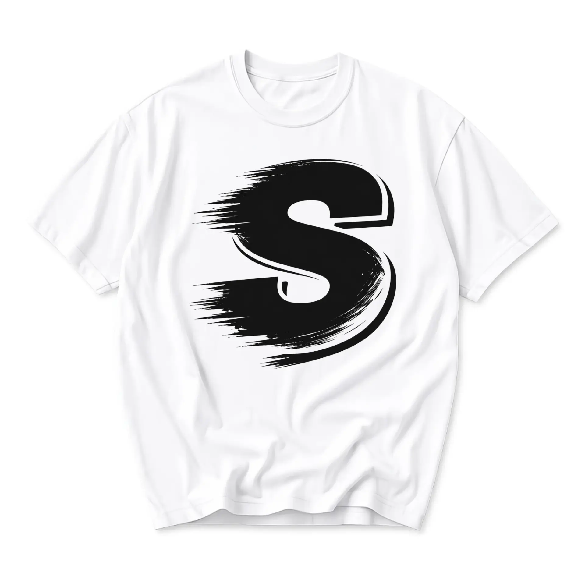 Graphic Tee Unisex Short Sleeve Crew Neck Shirt with Abstract Black Letter S Design Stylish Casual Everyday Top