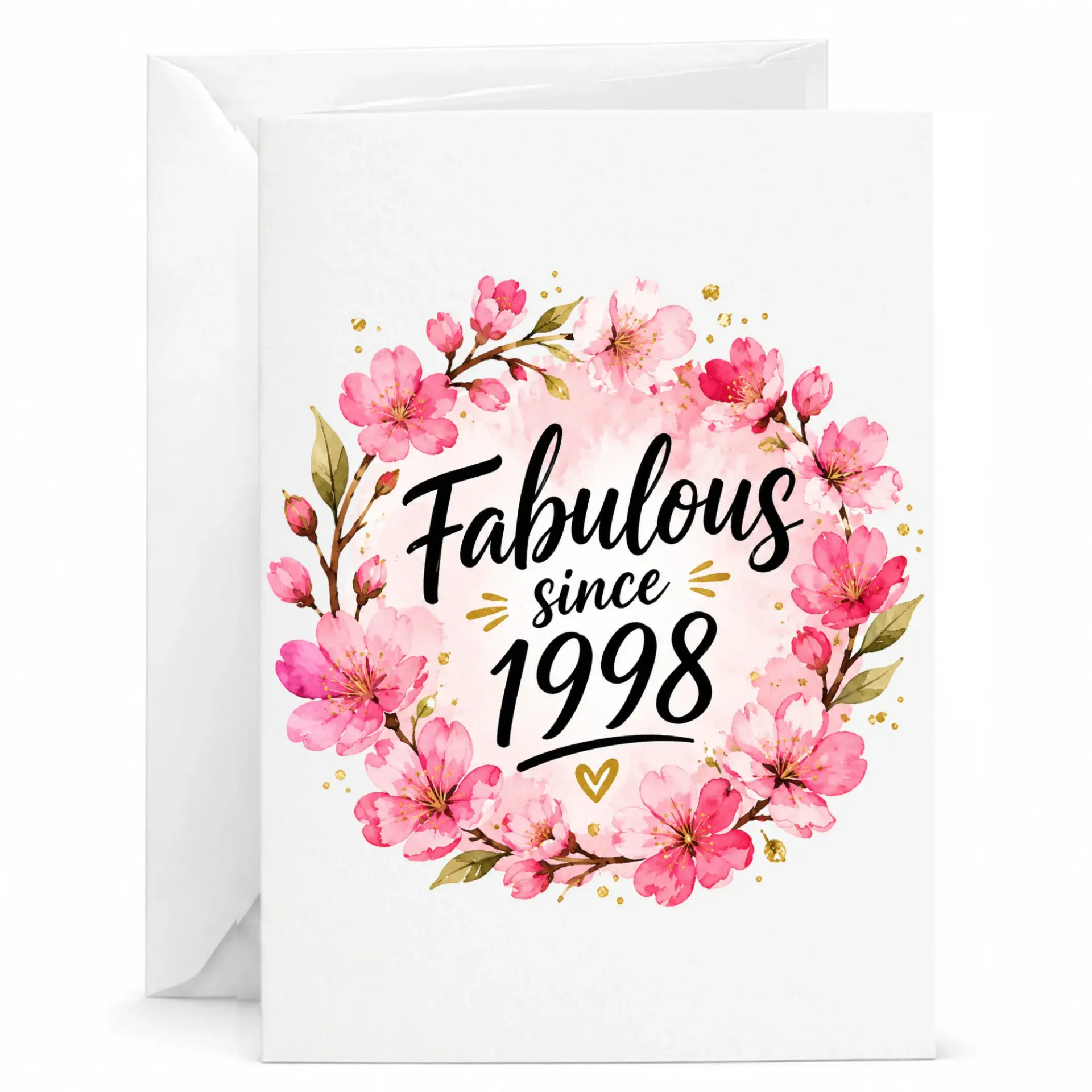 Birthday Card Fabulous Since 1998 Floral Wreath Design Greeting Card for Women and Special Milestone Celebrations