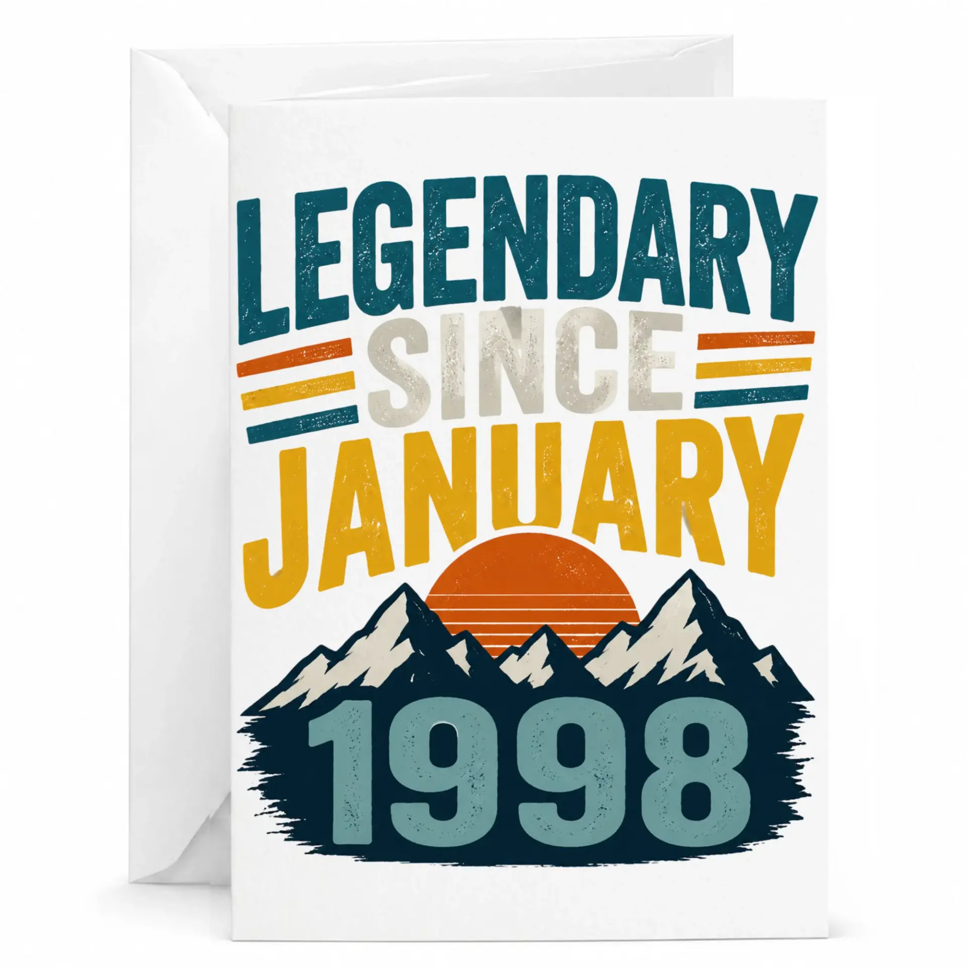 Birthday Card Legendary Since January 1998 Vintage Mountain Retro Greeting Card for Milestone Celebration