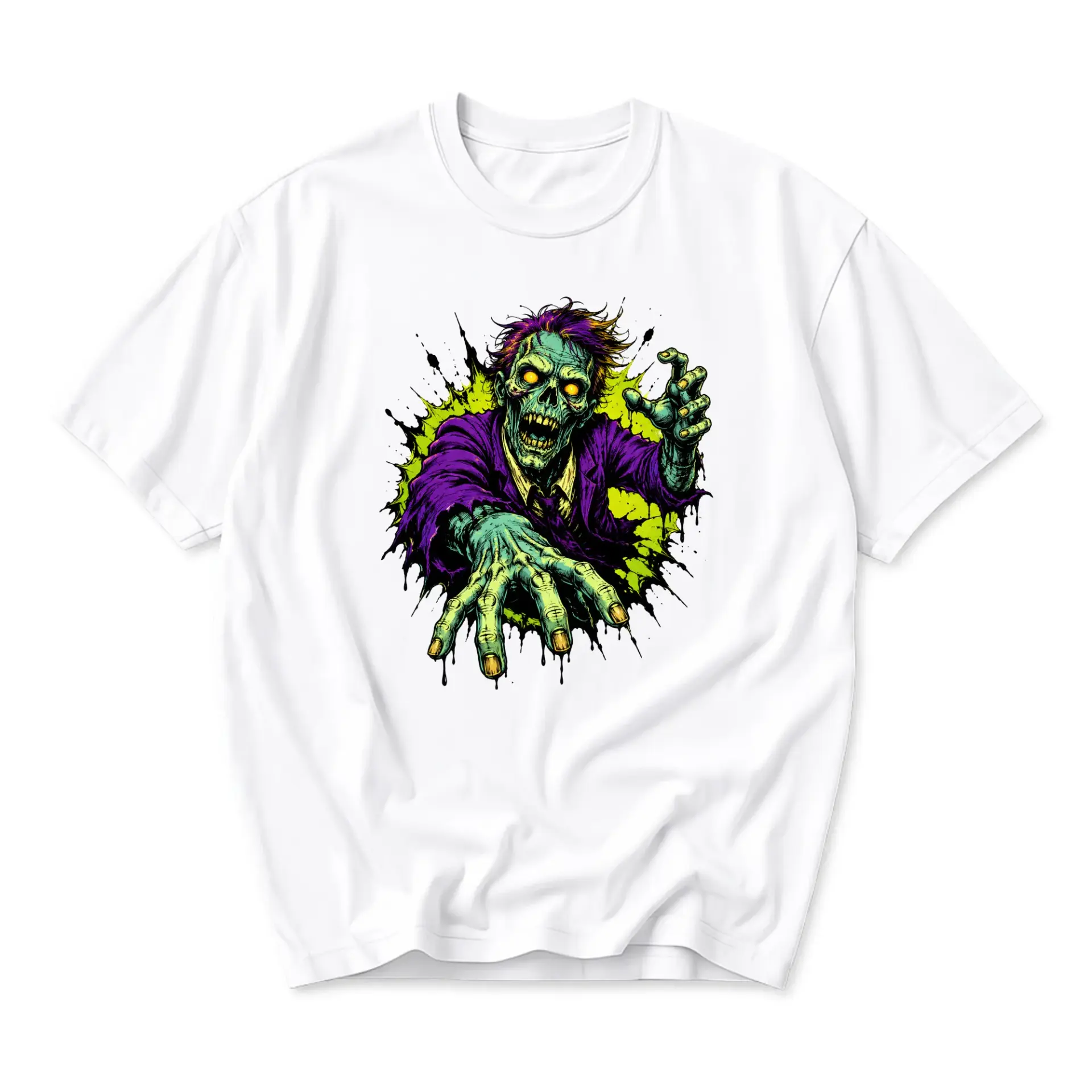 Graphic Tee Unisex Crew Neck T-Shirt Featuring a Detailed Zombie Creature Reaching Out Design for Casual Everyday Wear