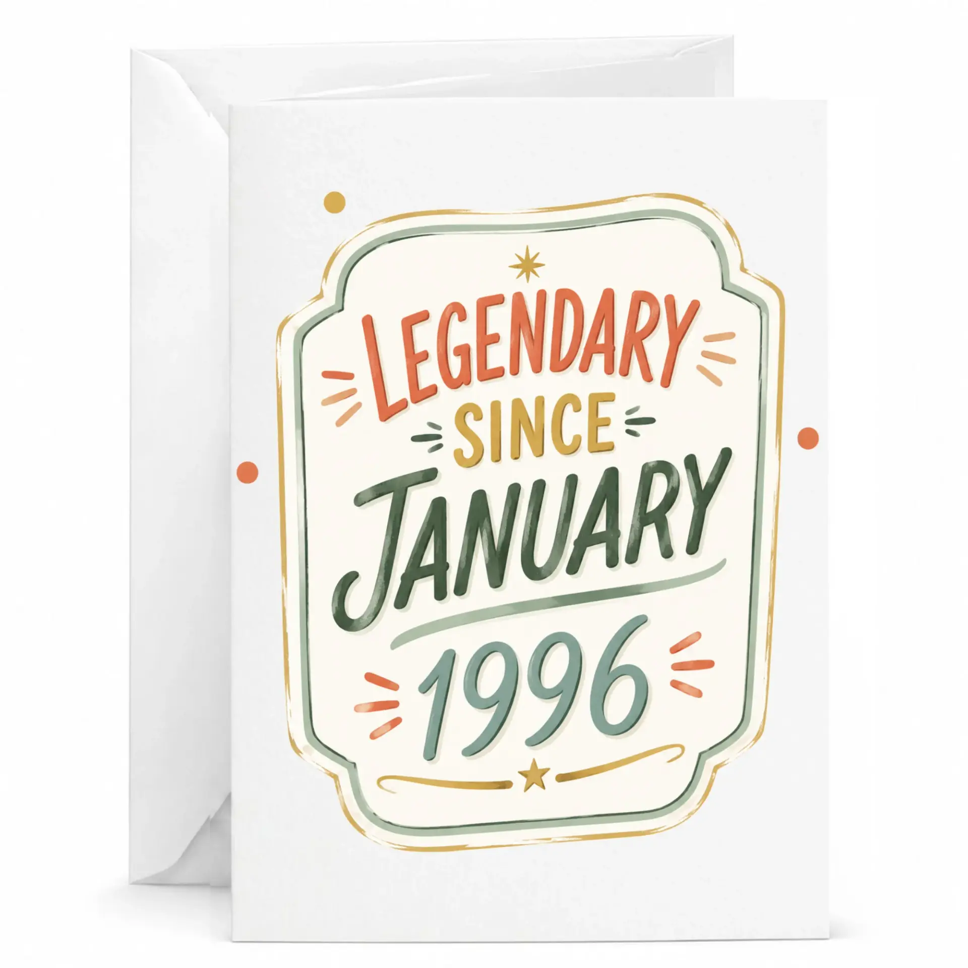 Birthday Card Legendary Since January 1996 Vintage Style Typography Greeting Card for Milestone Celebration