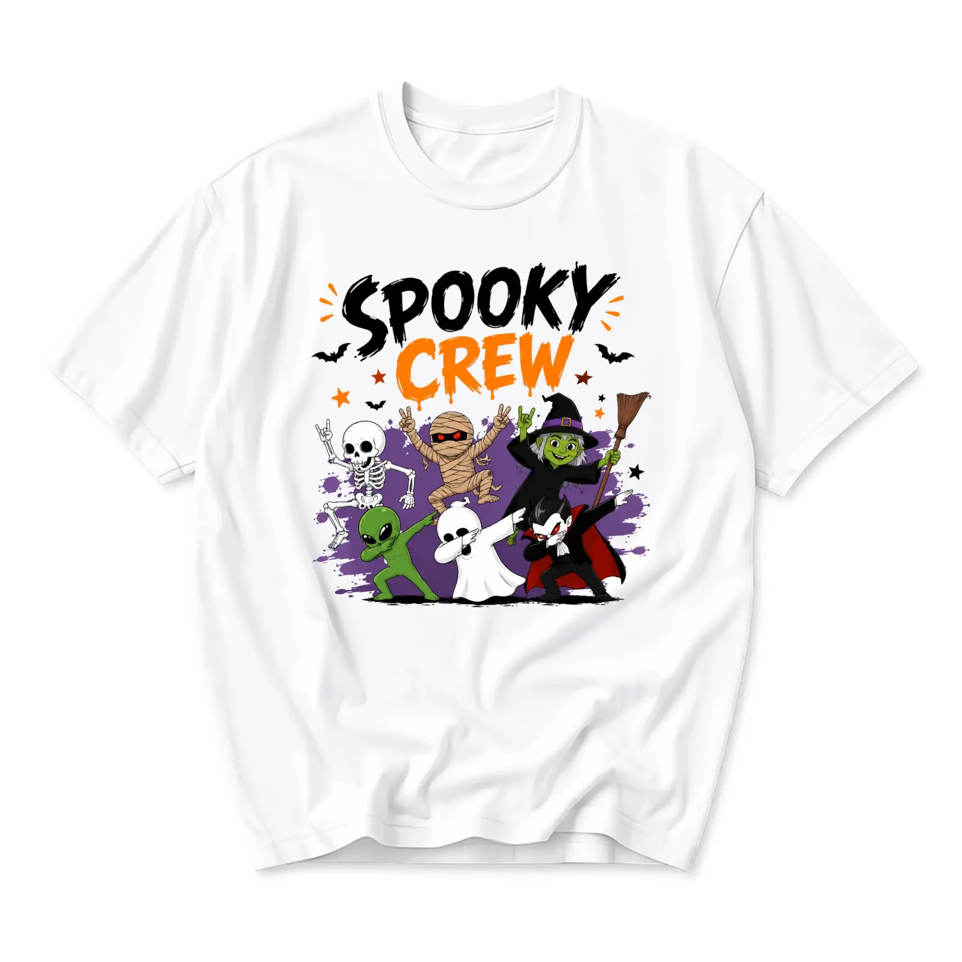 T-shirt Spooky Crew Halloween Party Graphic Tee Unisex Casual Short Sleeve Shirt for Everyday Wear and Celebration
