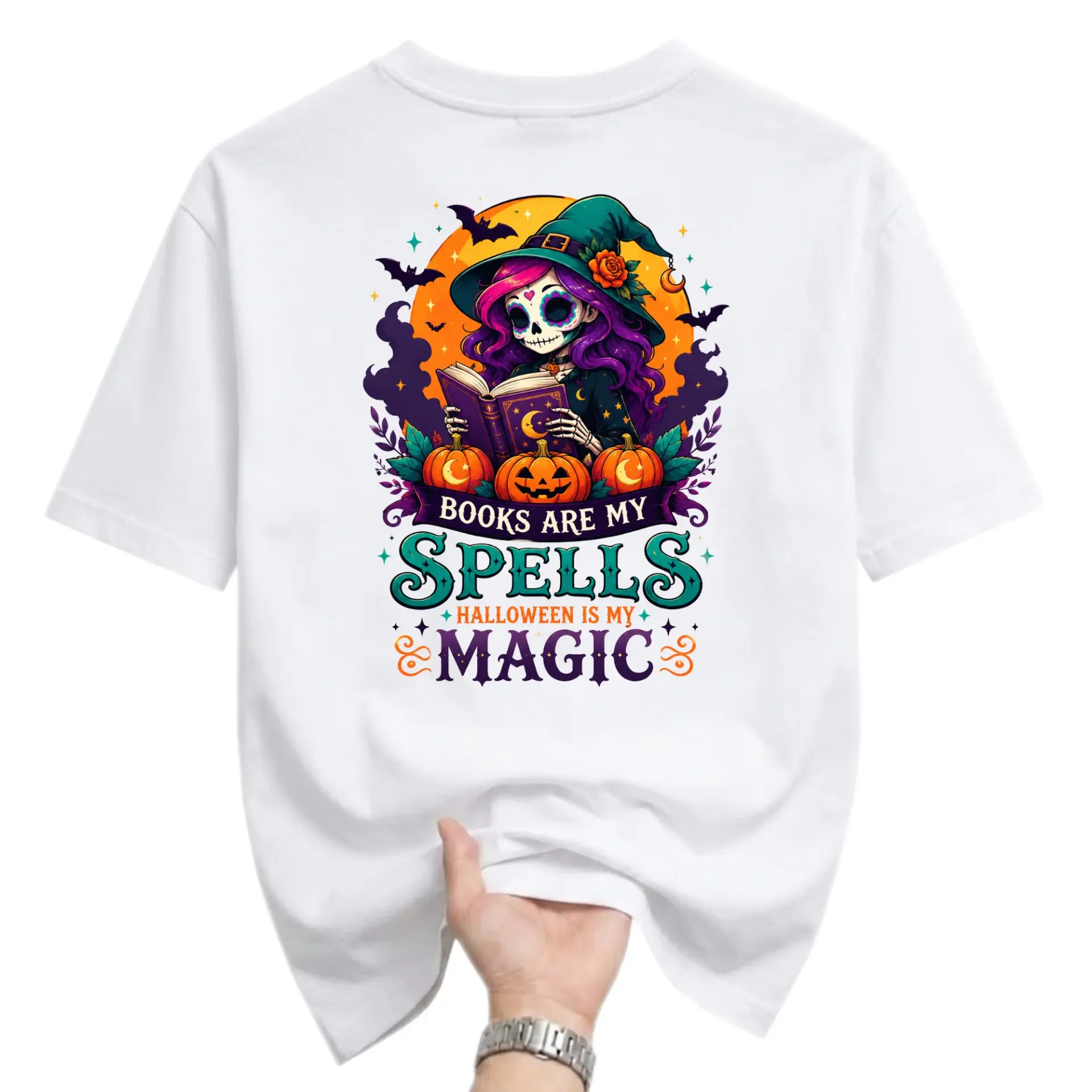 Graphic Tee Books Are My Spells Halloween Is My Magic Unisex Crew Neck Shirt Comfortable Cotton Blend Casual Top