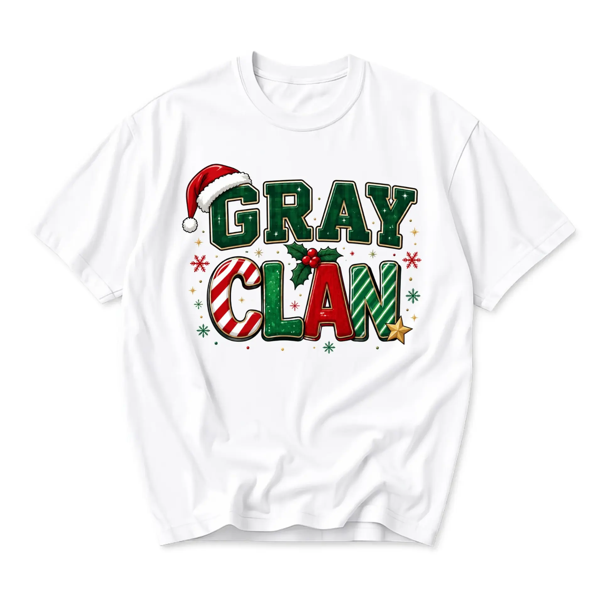 Graphic Tee Gray Clan Christmas Holiday Themed Unisex Shirt Festive