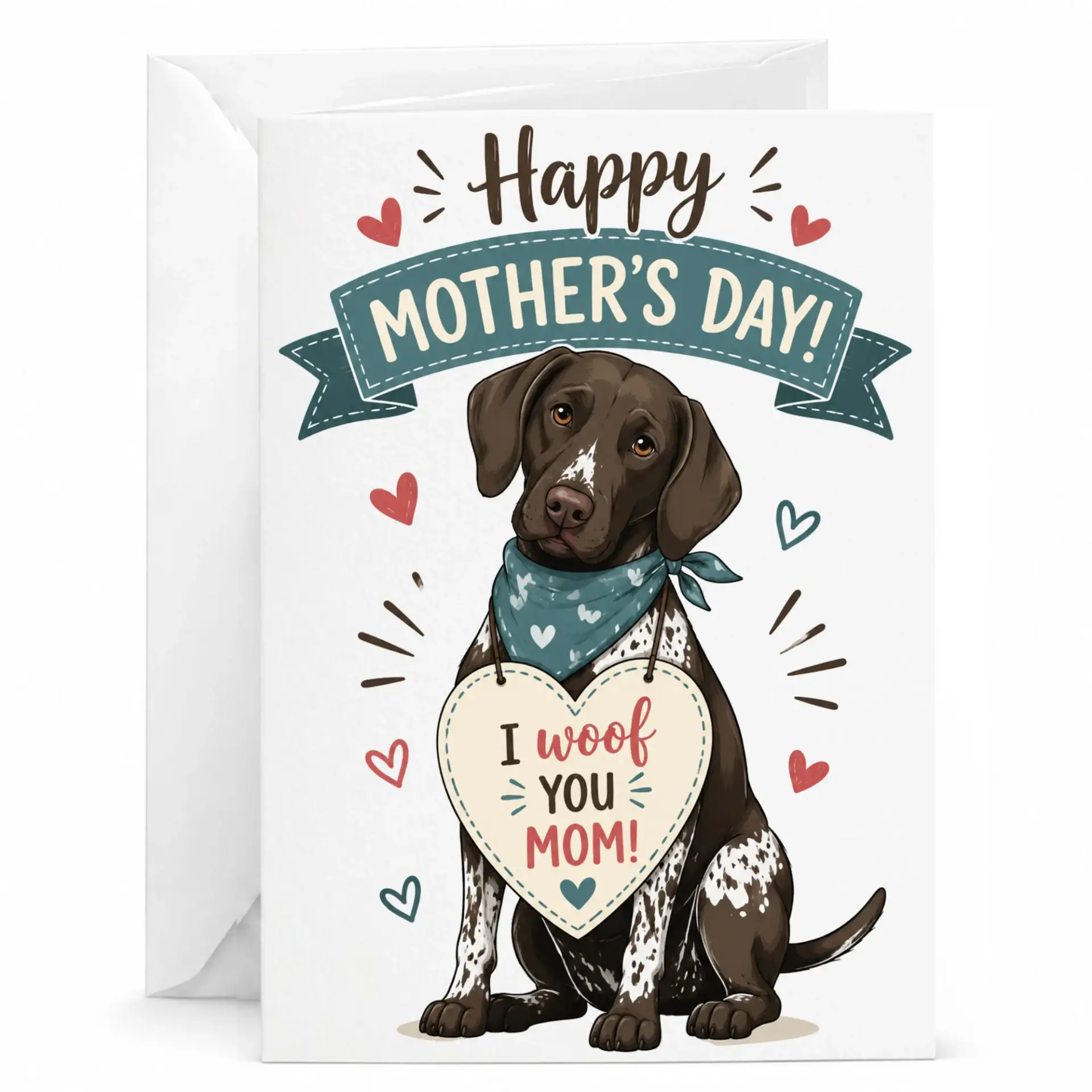 Greeting Card Happy Mother's Day Cute Dog Design with Heartfelt for Pet Lovers and Owners 5x7 Inches