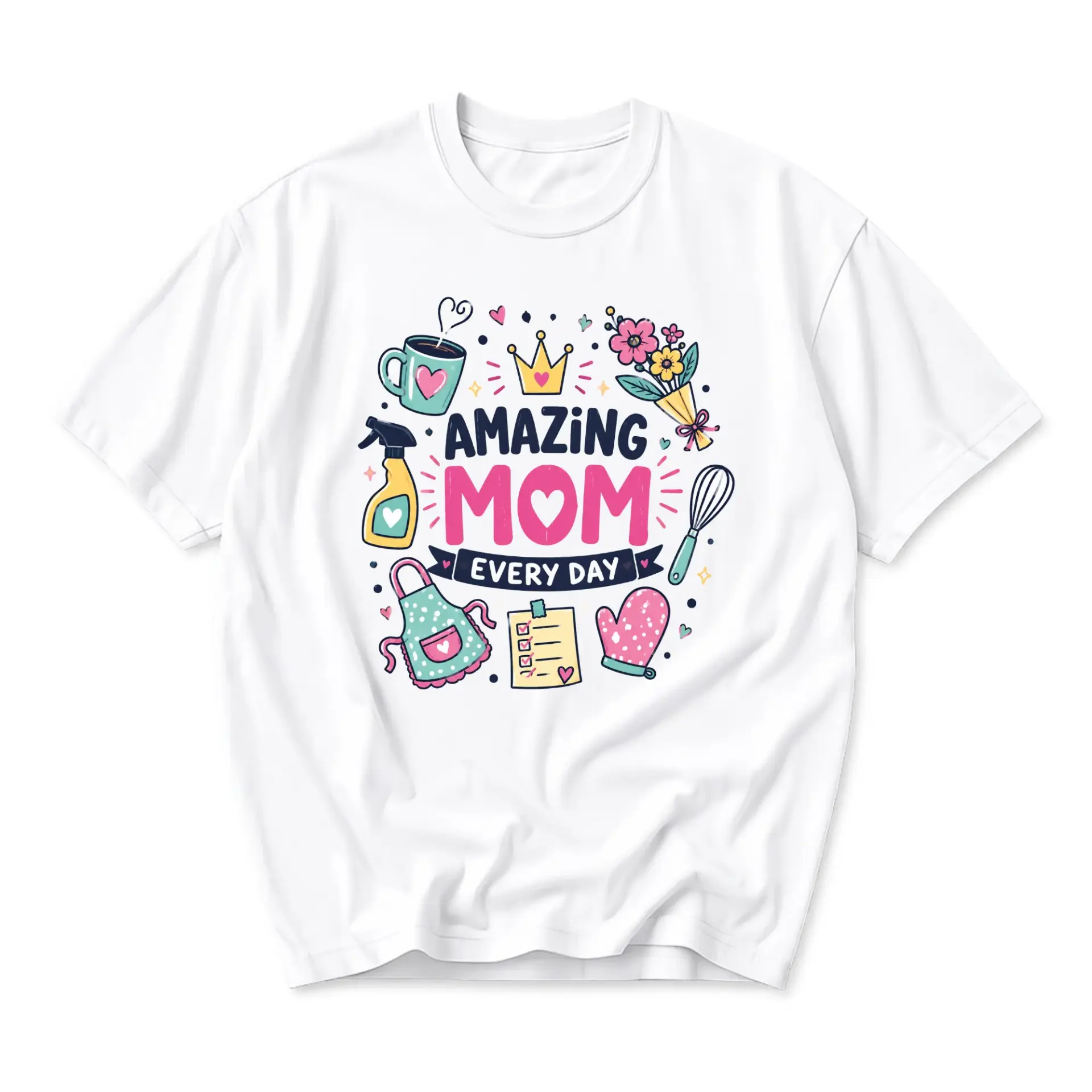Graphic Tee Amazing Mom Every Day Casual Cotton Crew Neck Shirt for Daily Wear and Comfortable Everyday Style White Top