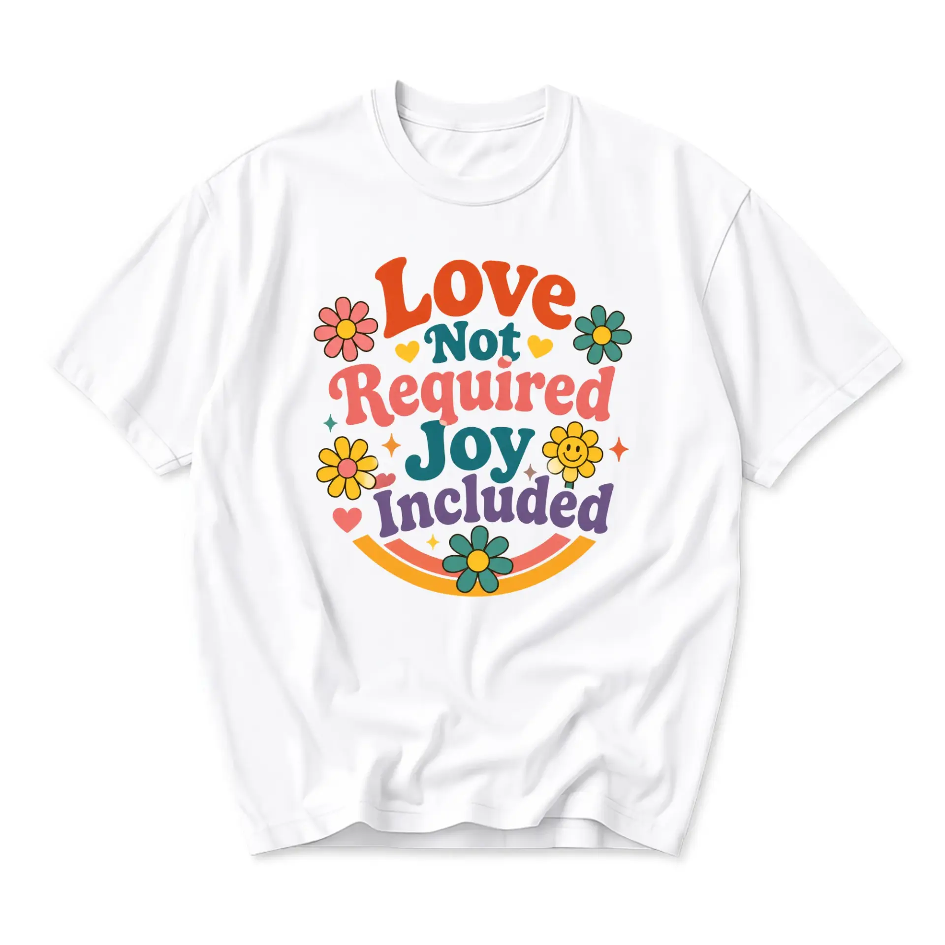 Graphic Tee Love Not Required Joy Included Retro Floral Print Unisex Casual Crew Neck Soft Cotton Blend Everyday Top