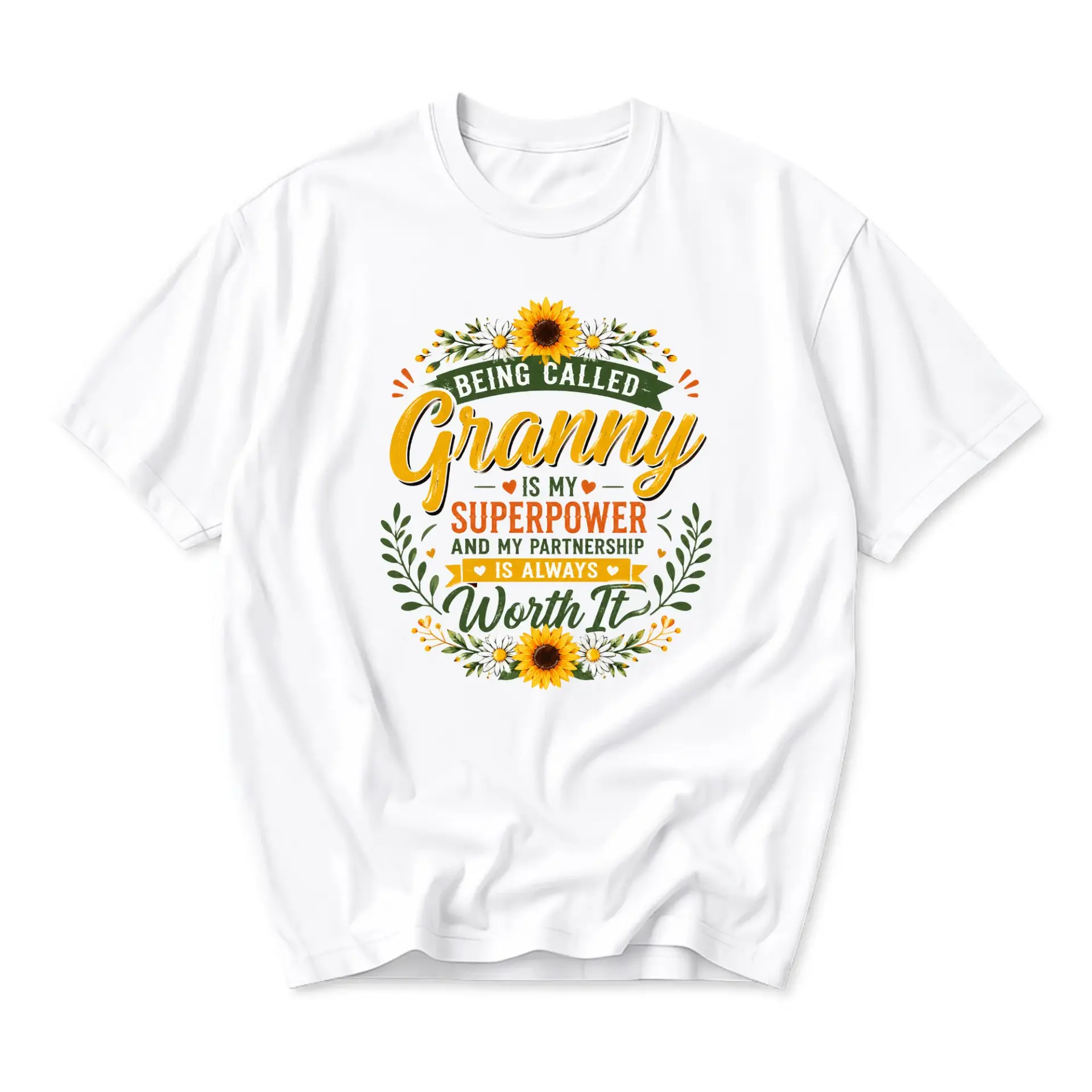 Funny Shirt Being Called Granny Is My Superpower Graphic Tee Floral Sunflower Unisex Casual Crew Neck Apparel
