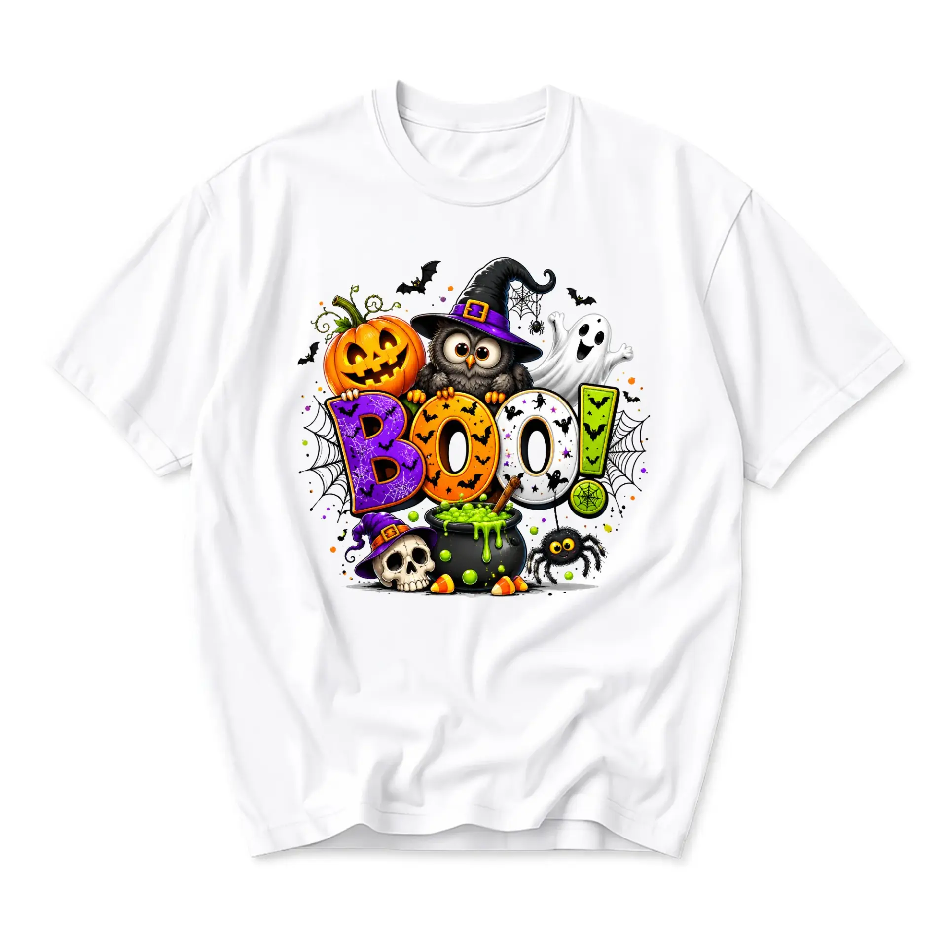 Funny Shirt Unisex Graphic Printed T-Shirt Featuring Spooky Halloween Owl Witch Pumpkin and Ghost Design for Casual Wear