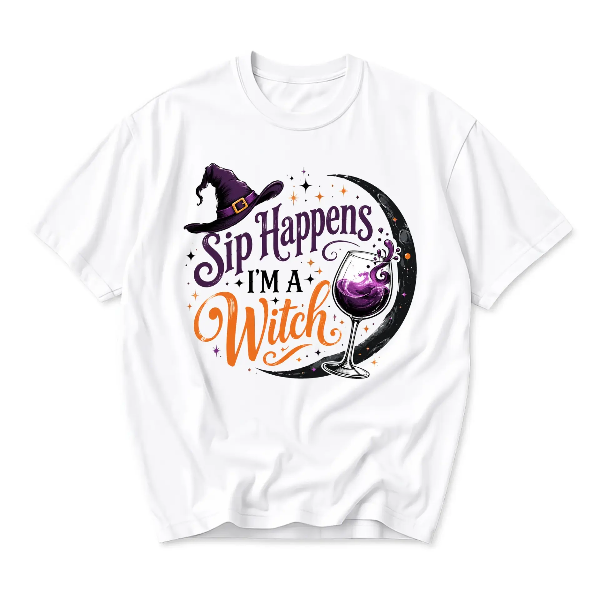 Funny Shirt Sip Happens I Am a Witch Graphic Tee Unisex Casual Crew Neck Soft Cotton Blend Everyday Outfit Top