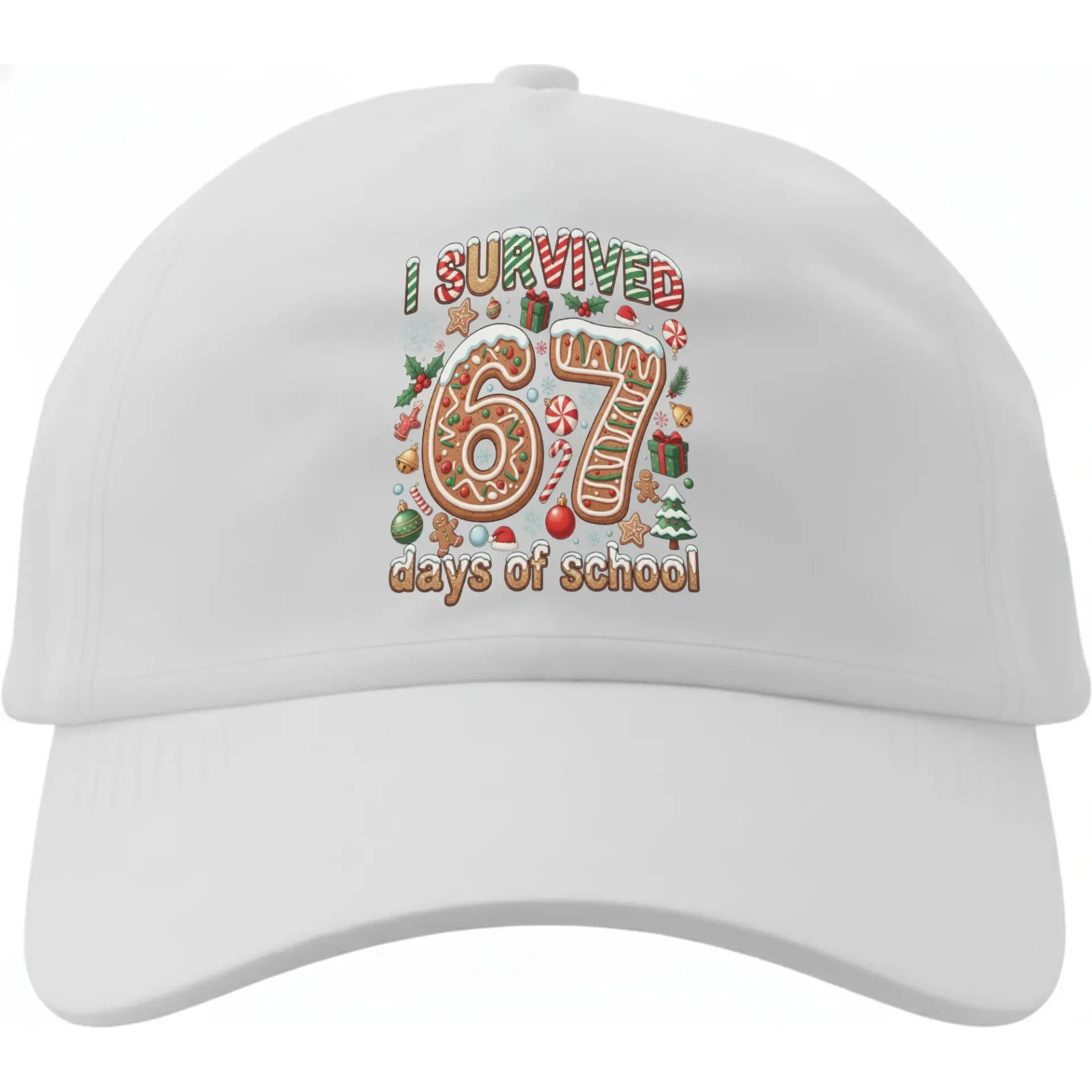Baseball Cap I Survived 67 Days of School Holiday Gingerbread Design Unisex Cotton Adjustable Low Profile Dad Hat