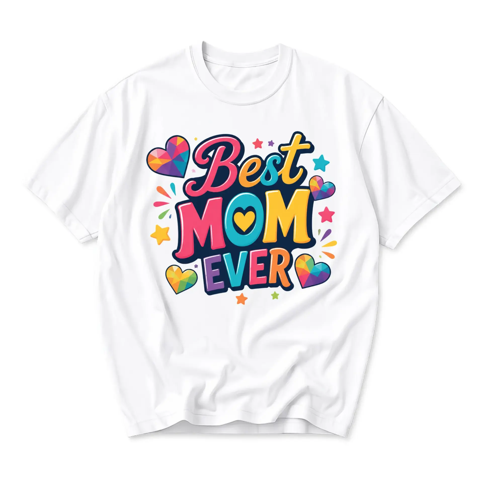 Funny Shirt Best Mom Ever Colorful Graphic Tee Casual Unisex Crew Neck Short Sleeve Top Soft Cotton Apparel White