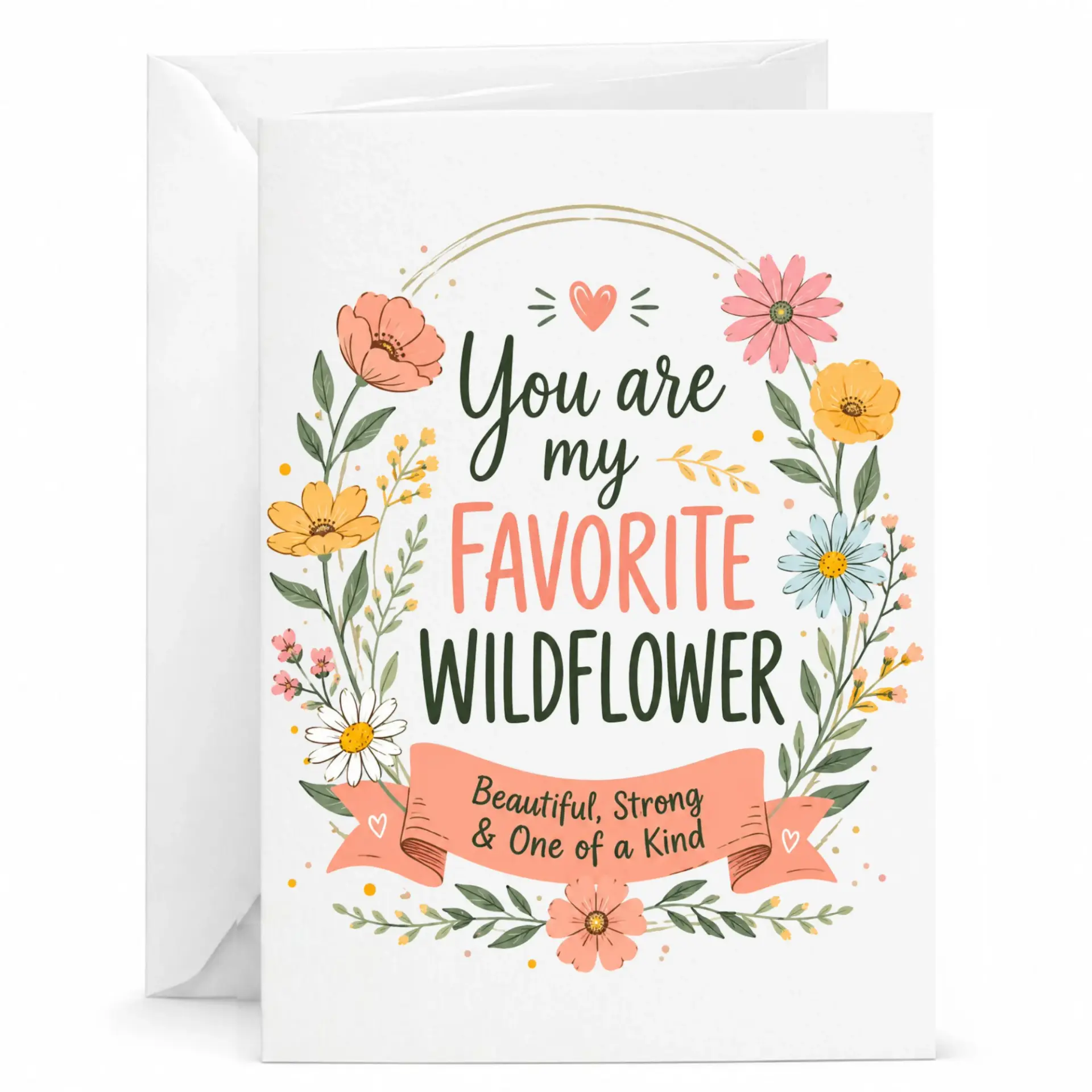 Greeting Card with Floral Design Featuring You Are My Favorite Wildflower for Romantic Occasions