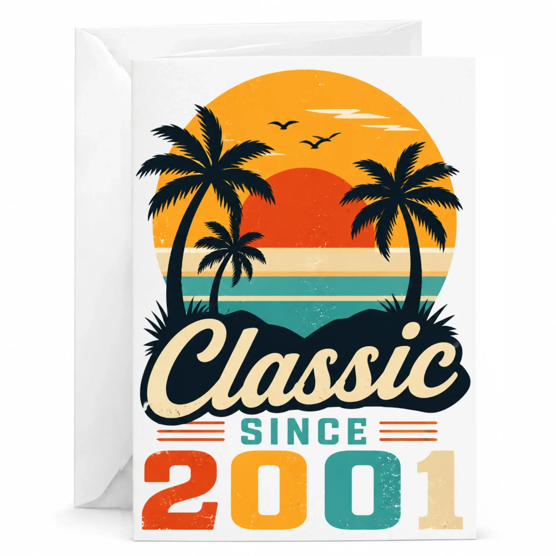 Birthday Card Classic Since 2001 Vintage Sunset Tropical Theme Greeting Card for Milestone Celebration Year