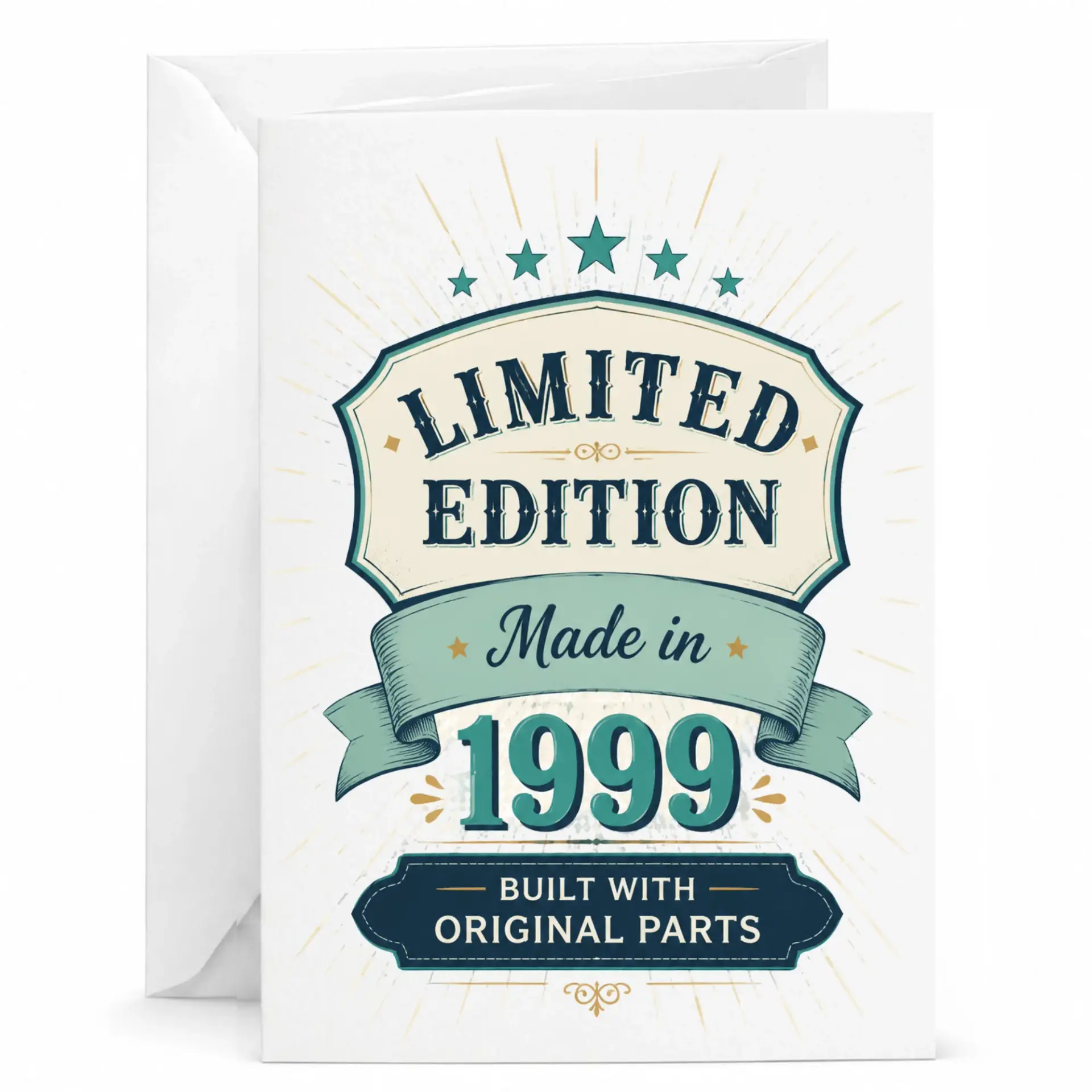 Birthday Card Limited Edition Made in 1999 Vintage Style Greeting Card with Envelope for Milestone Anniversary Celebration