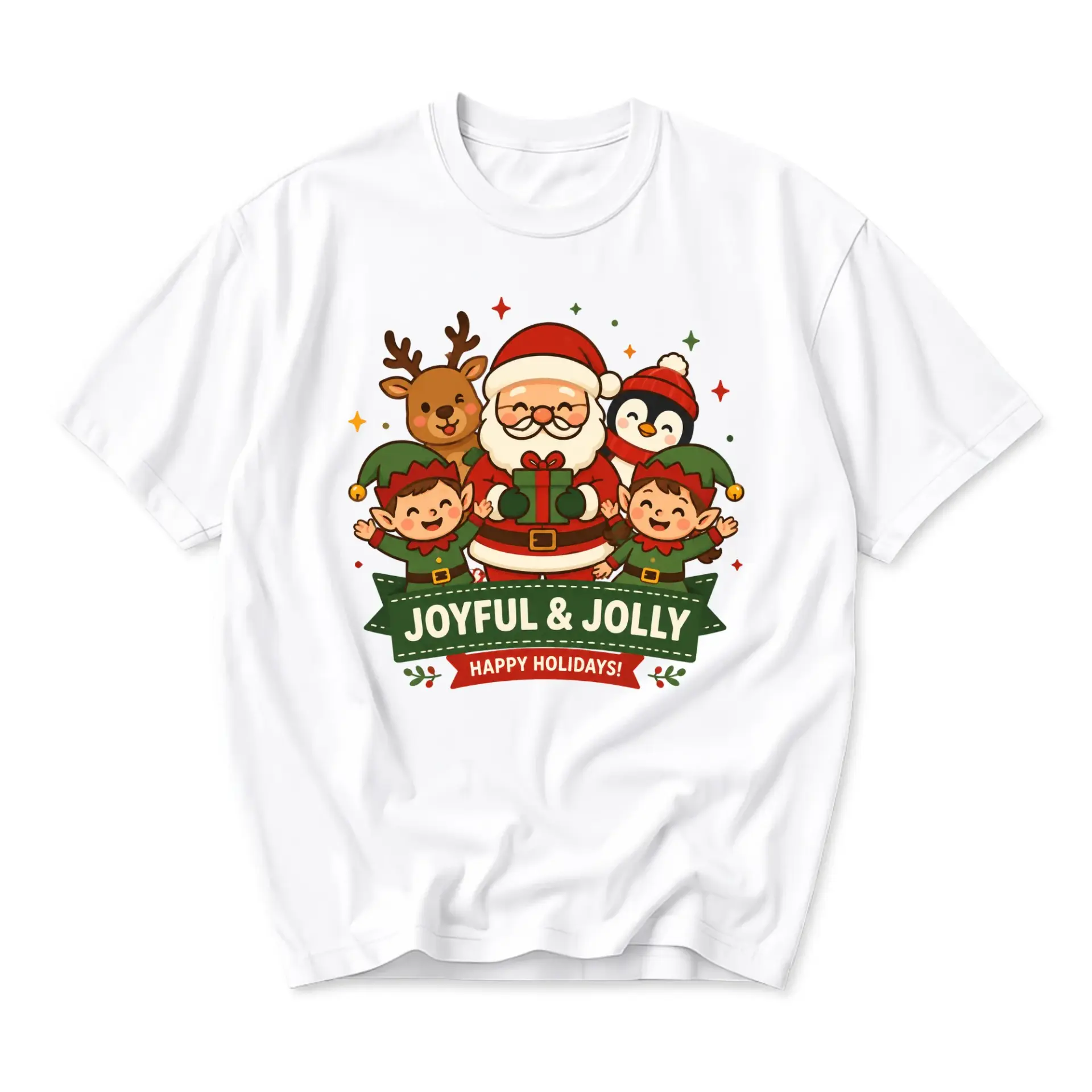 T-shirt Joyful and Jolly Holiday Graphic Print Unisex Crew Neck Tee for