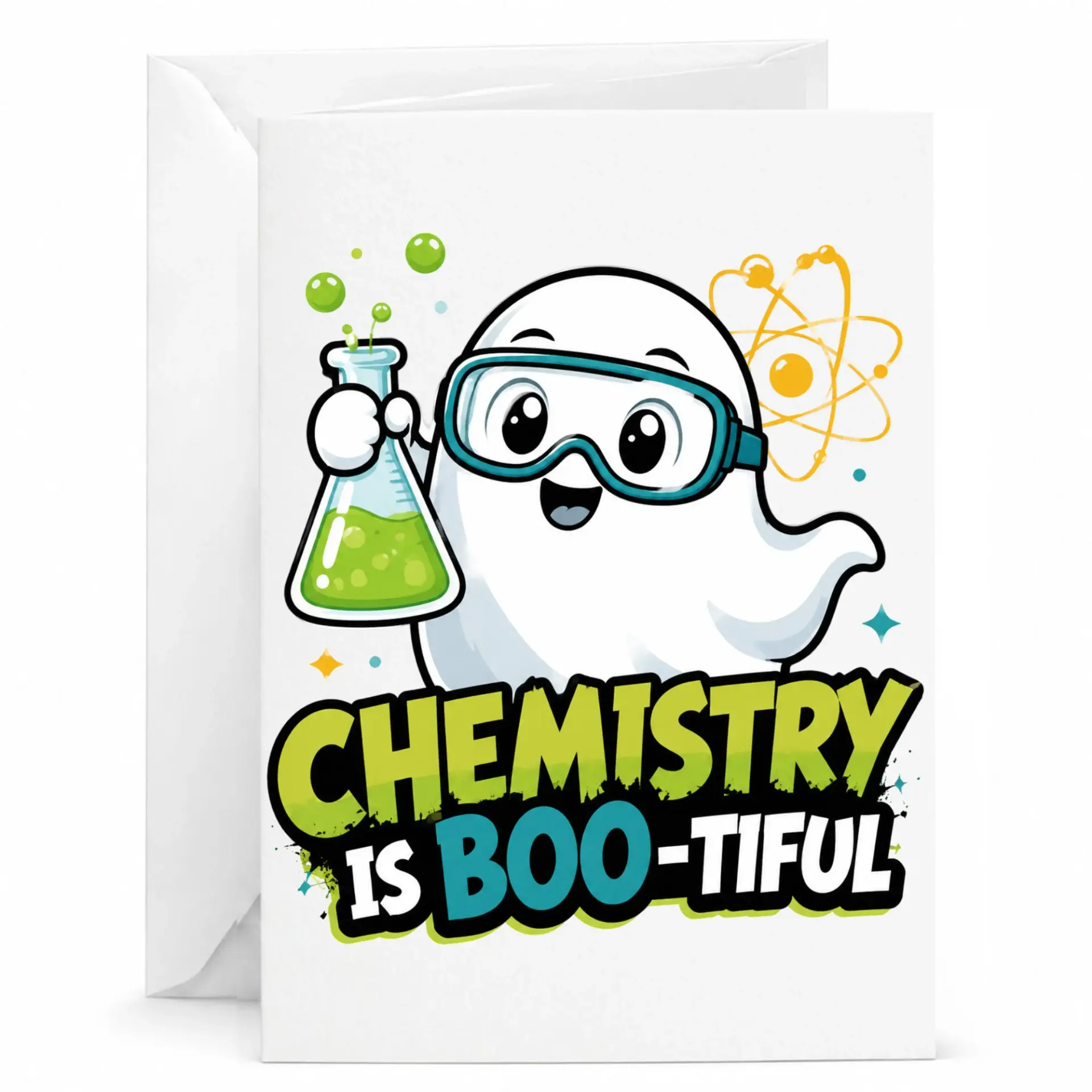 Funny Chemistry Is Boo-Tiful Greeting Card Enthusiast Pun Stationery Cute Experiment Illustration