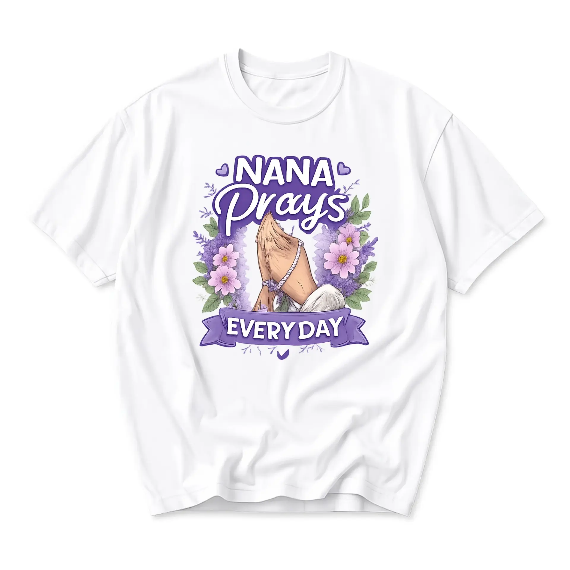 Graphic Tee Nana Prays Every Day Floral Design Unisex Cotton Crew Neck T-Shirt Casual Religious Inspirational Top