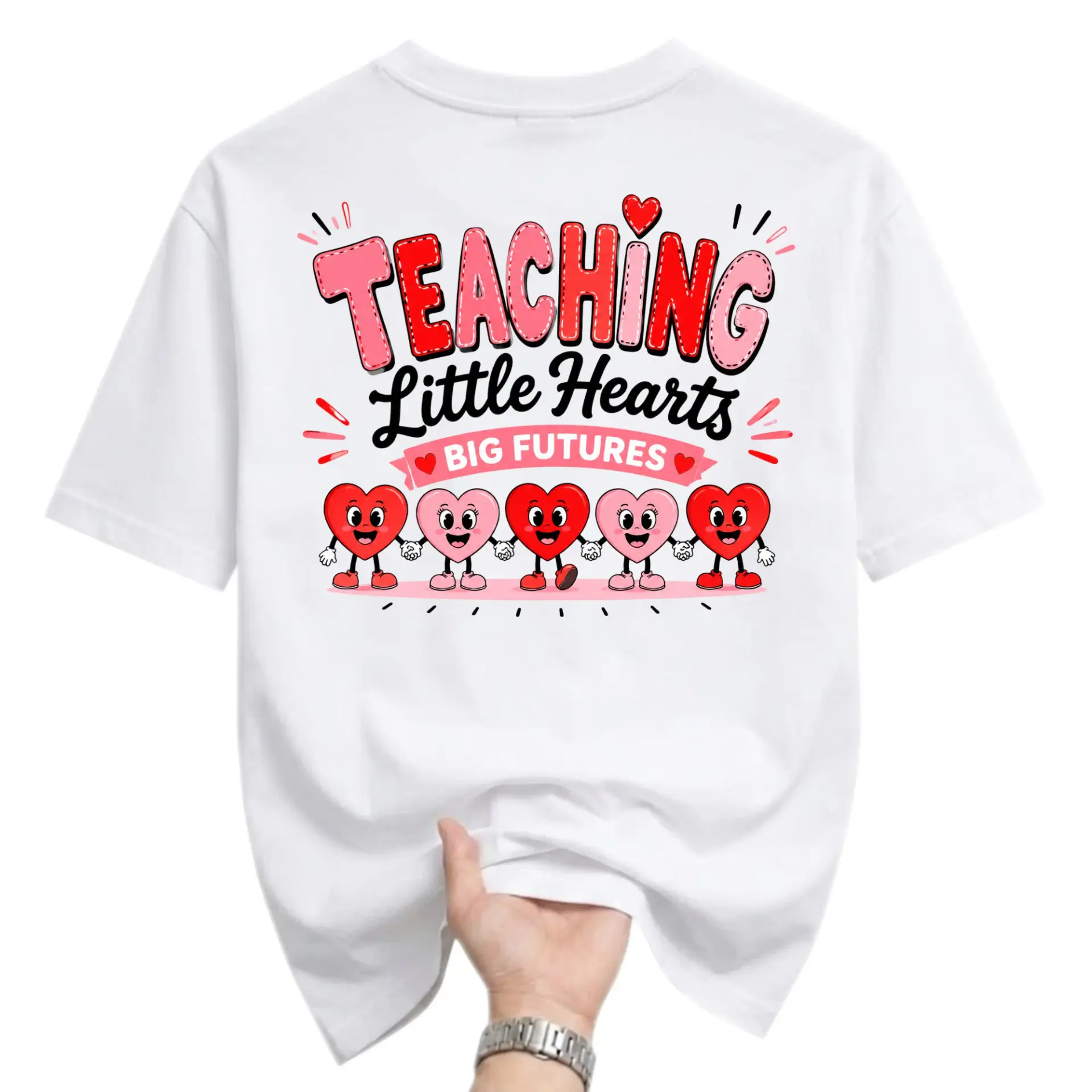 Graphic Tee Teaching Little Hearts Big Futures Shirt Unisex Crew Neck Short Sleeve Cotton Blend Casual Top Apparel