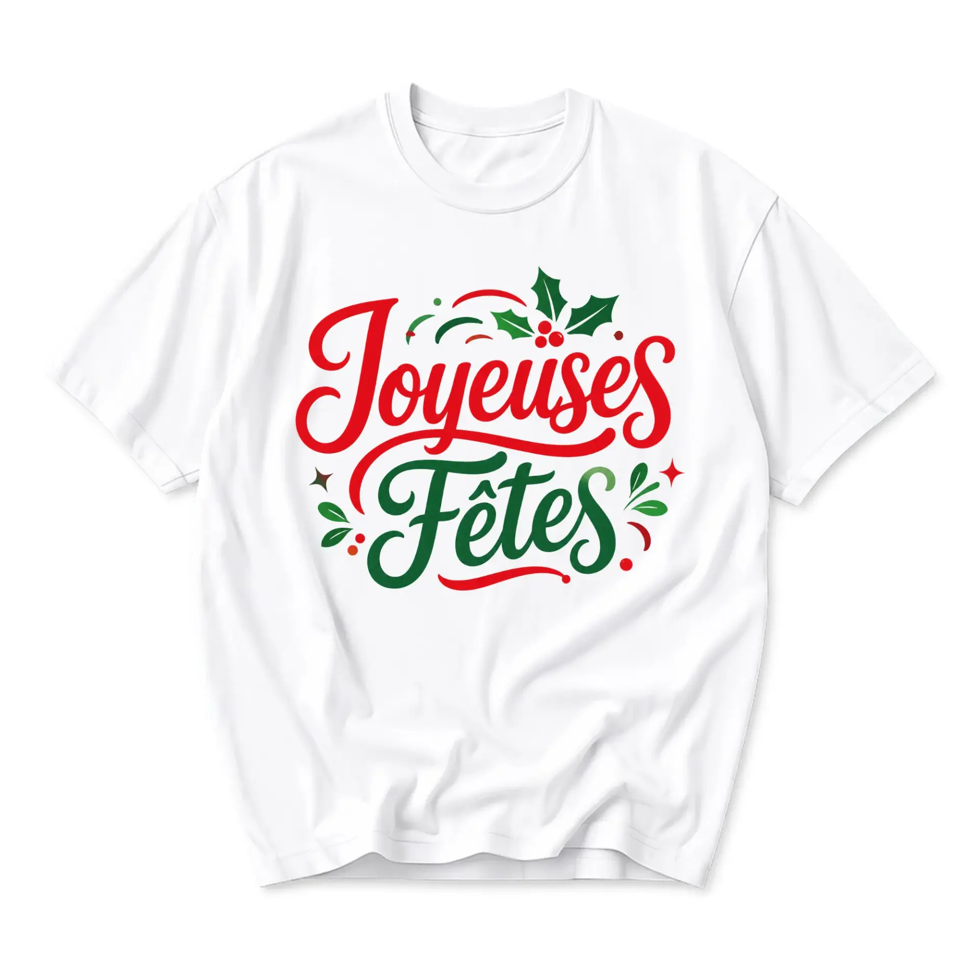 Graphic Tee Joyeuses Fêtes Holiday T-Shirt Unisex Casual Seasonal Short Sleeve Crew Neck Top Soft Cotton Shirt