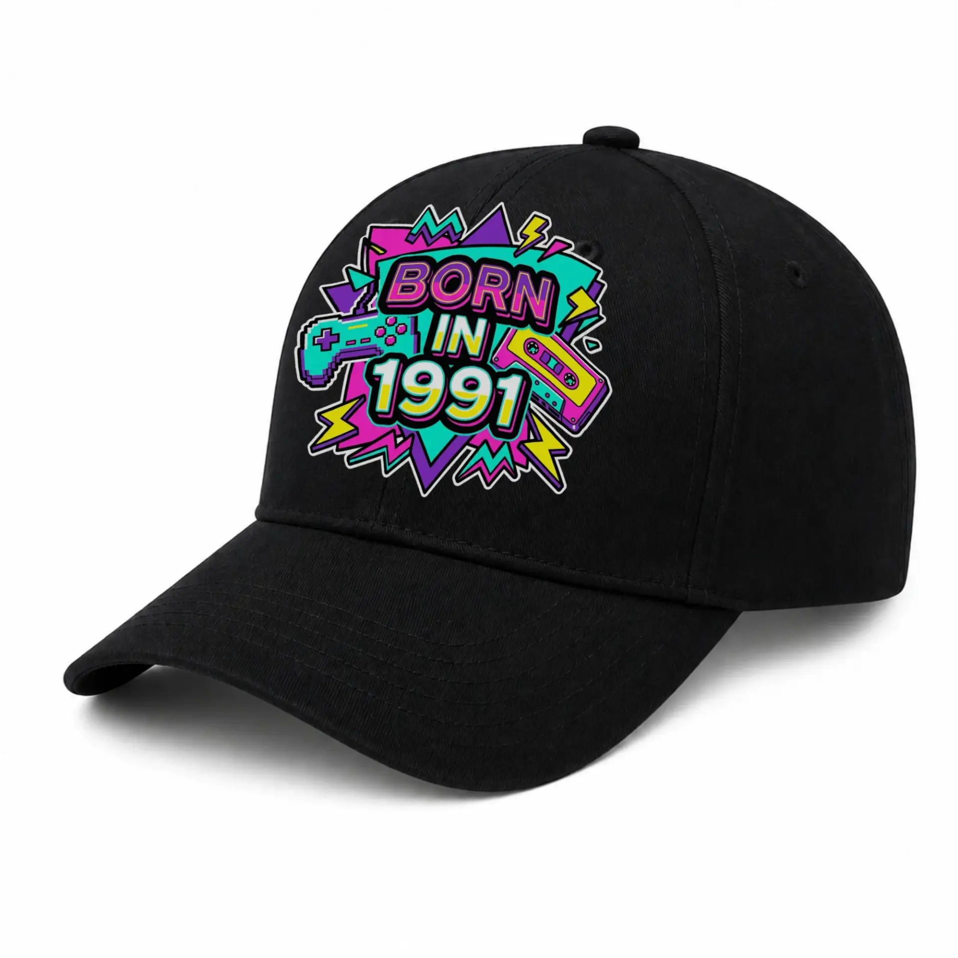 Baseball Cap Born in 1991 Vintage Gaming Cassette Graphic Dad Hat