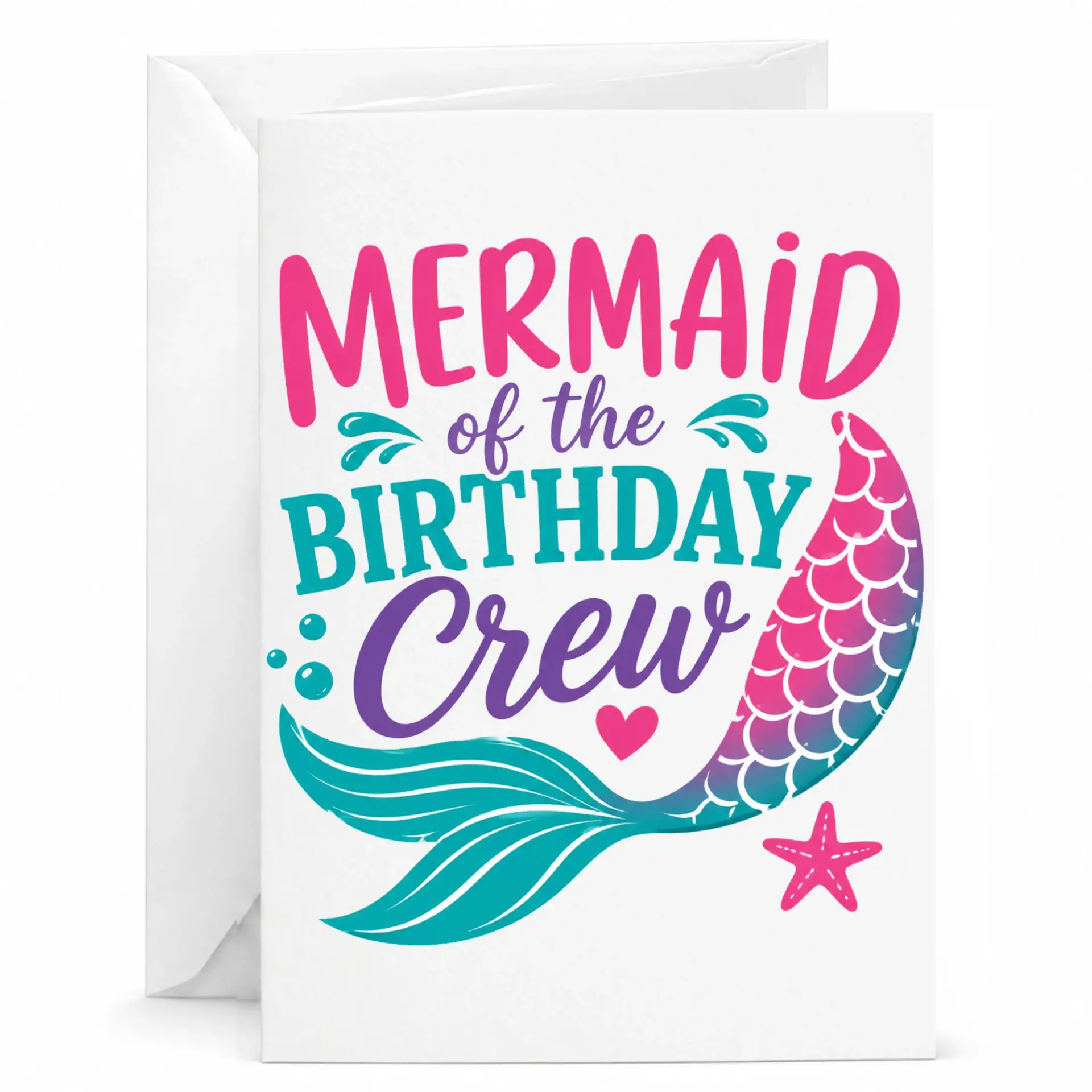 Birthday Card Mermaid of the Birthday Crew Greeting Card Fun Colorful Celebration Design for Parties and Special Events