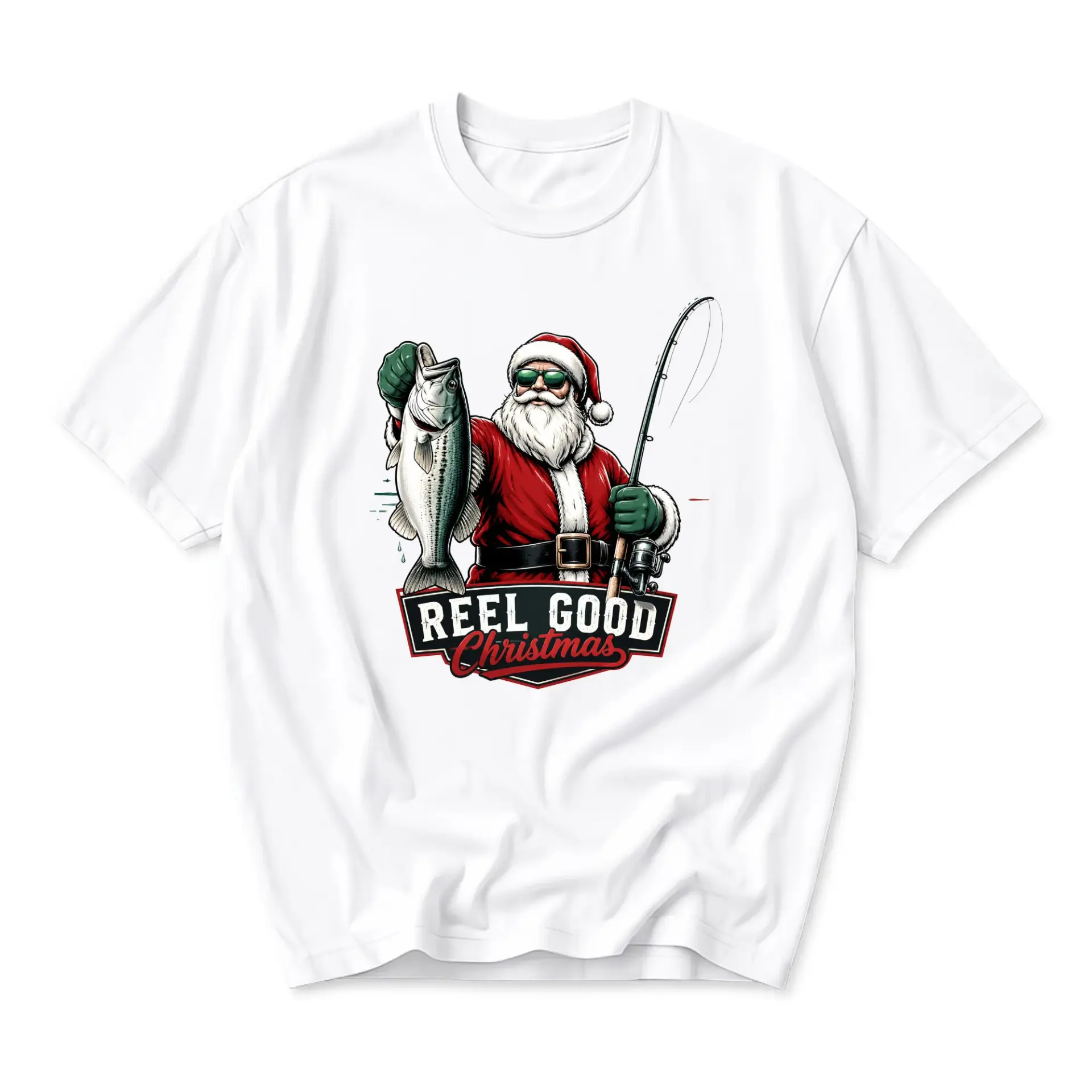 Funny Shirt Reel Good Christmas Santa Claus Fishing Graphic Tee Unisex