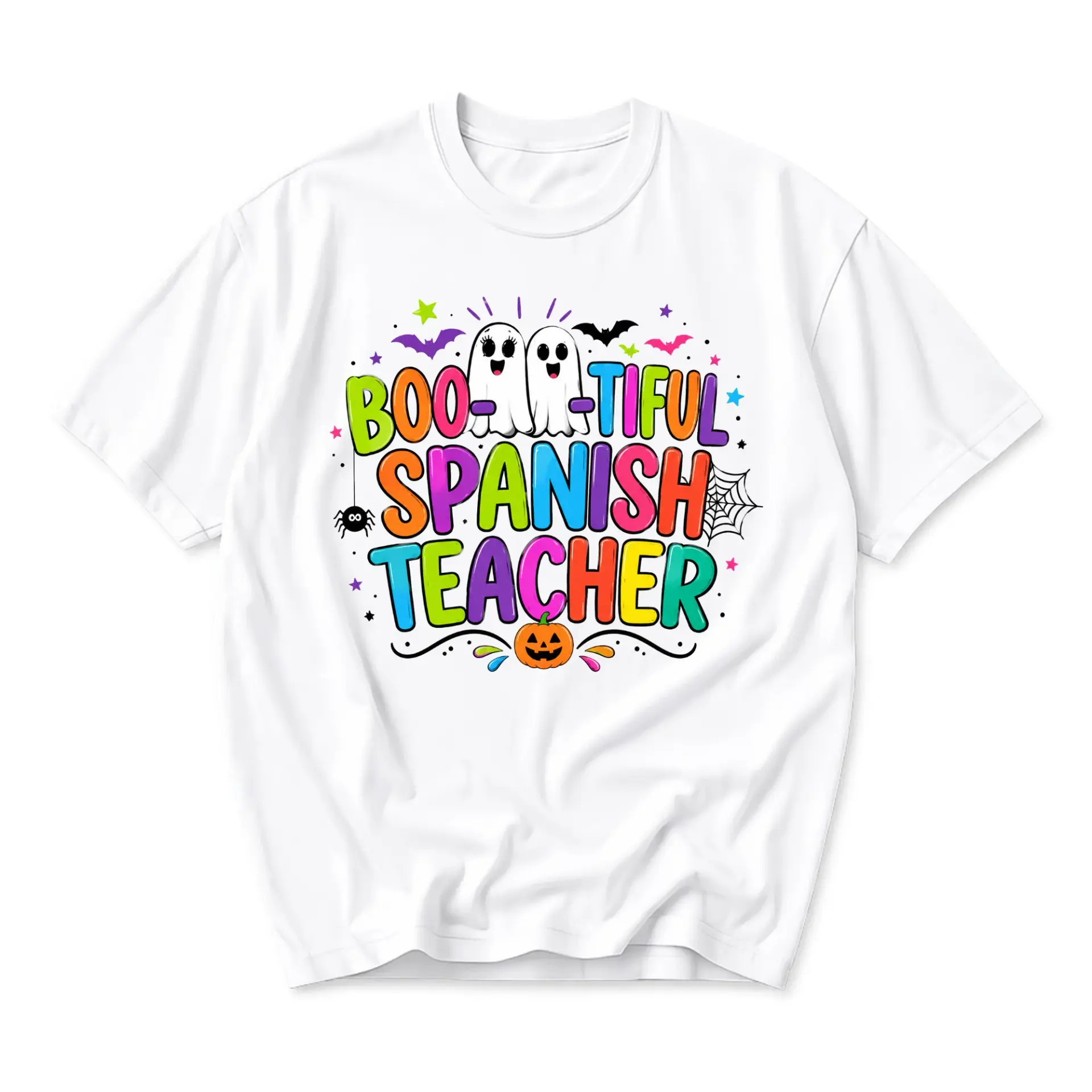 Funny Shirt Boo-Tiful Spanish Teacher Halloween Graphic Tee Casual Holiday Gift for Educators Unisex Crew Neck