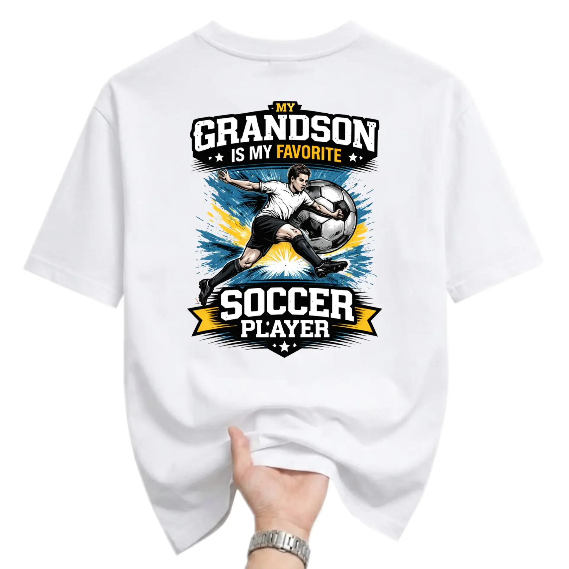 Funny Shirt My Grandson Is My Favorite Soccer Player Graphic Tee Casual Sports Enthusiast Unisex Crew Neck Apparel