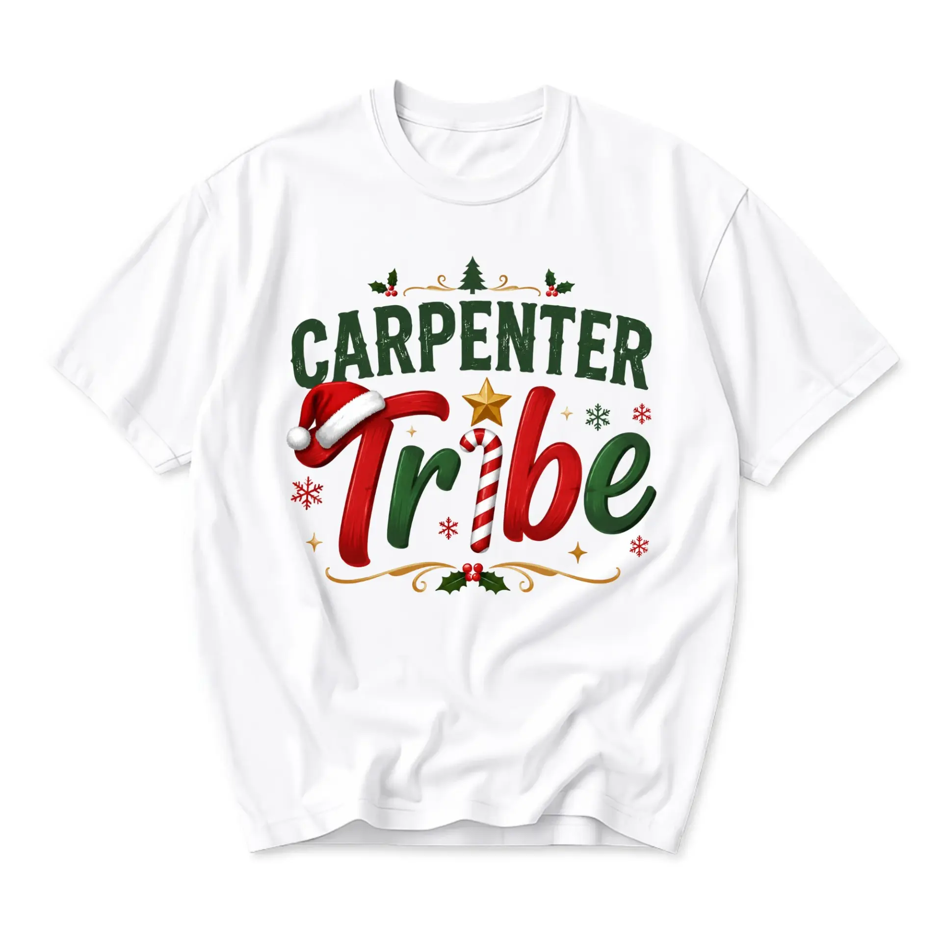 T-shirt Carpenter Christmas Graphic Tee Holiday Season Crew Neck Short