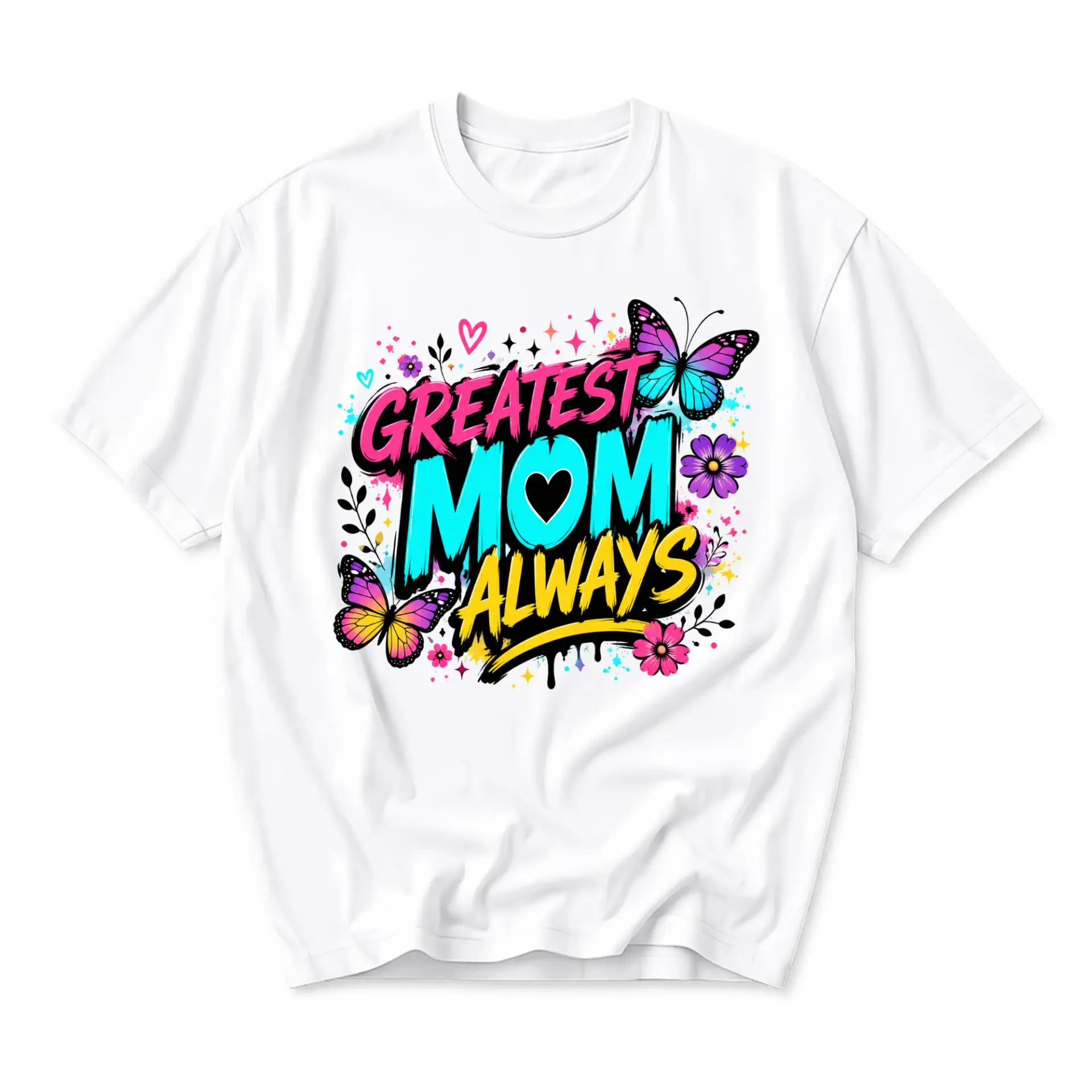 T-shirt Greatest Mom Always Colorful Graphic Print Soft Cotton Blend Unisex Crew Neck Casual Everyday Apparel Top