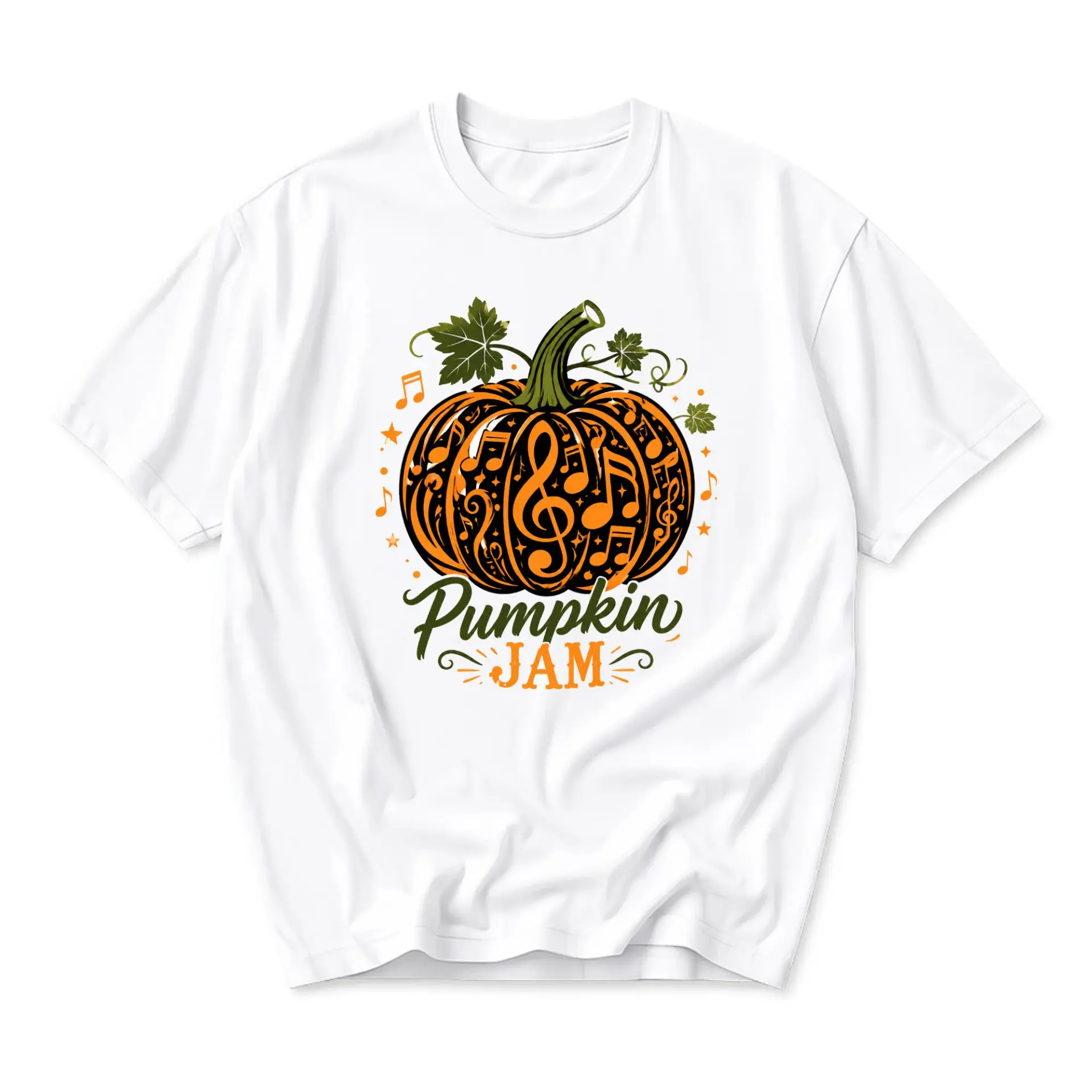 Graphic Tee Pumpkin Jam Music Note Design Unisex Crew Neck Short Sleeve Shirt for Casual Autumn Season Outfits