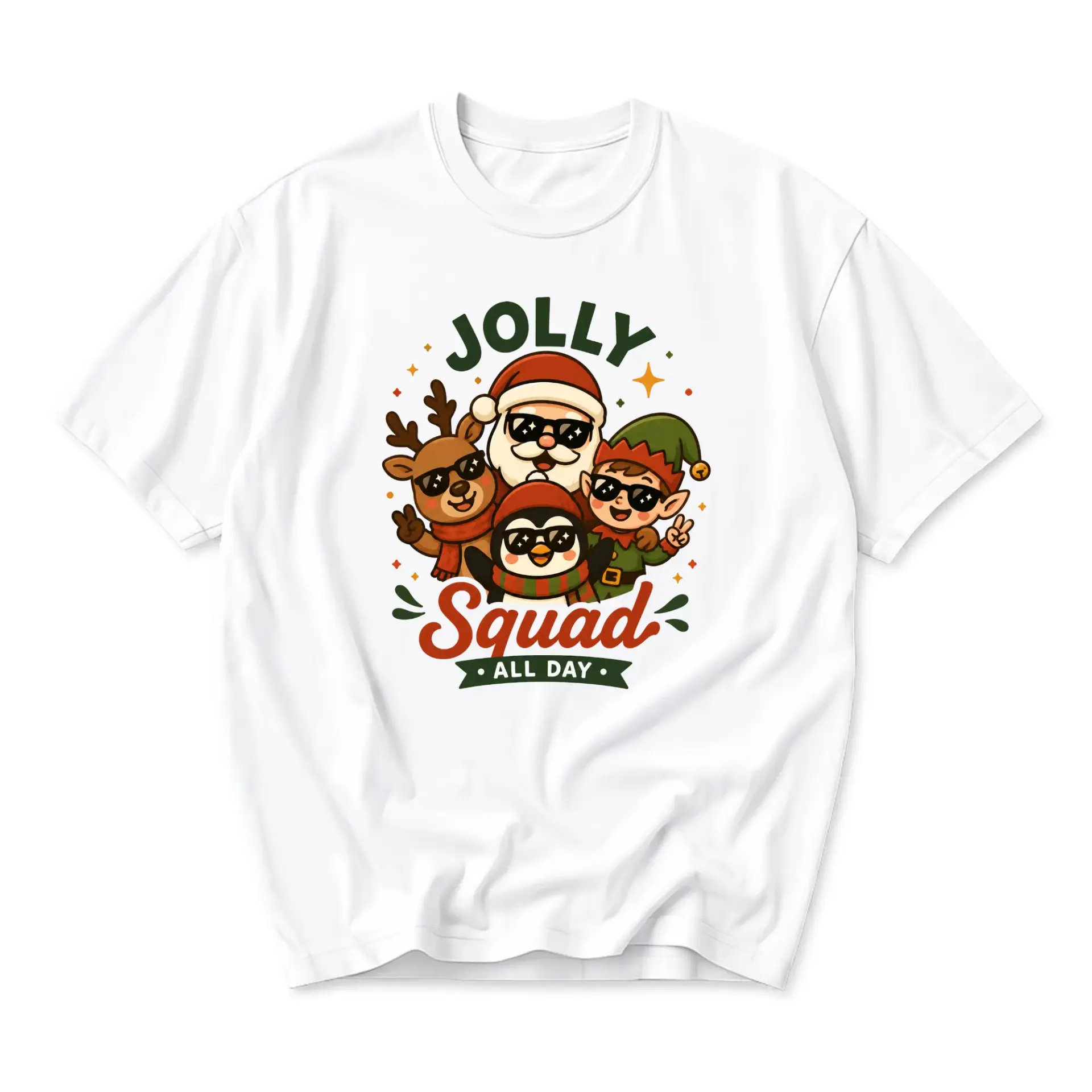 Funny Shirt Jolly Squad Holiday Graphic Tee Unisex Crew Neck Casual Cotton