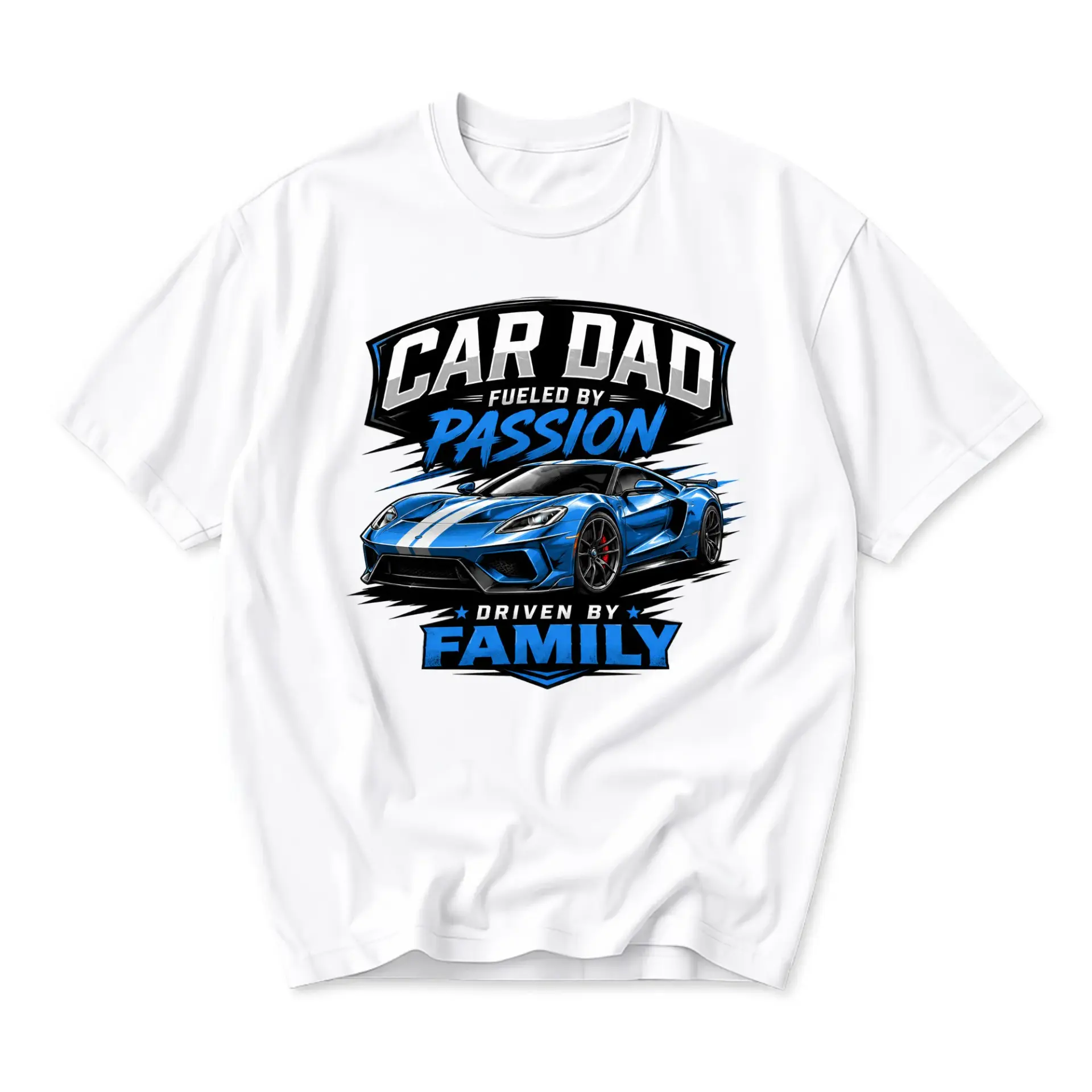 Graphic Tee Car Dad Fueled by Passion Driven by Family Unisex Casual Crew Neck T-Shirt Short Sleeve Cotton Top