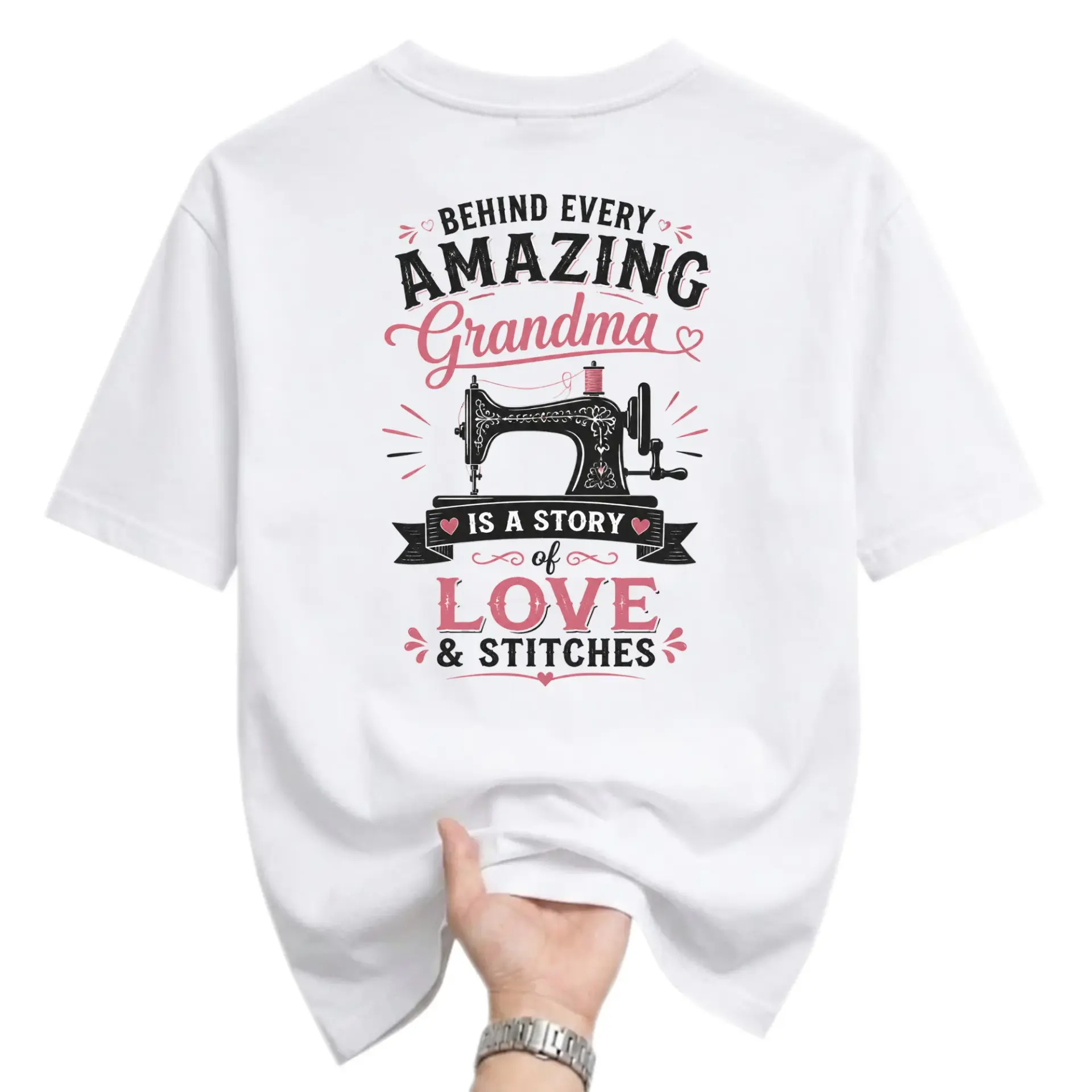Graphic Tee Unisex Crew Neck T-Shirt Behind Every Amazing Grandma Is a Story of Love and Stitches Sewing Themed Shirt