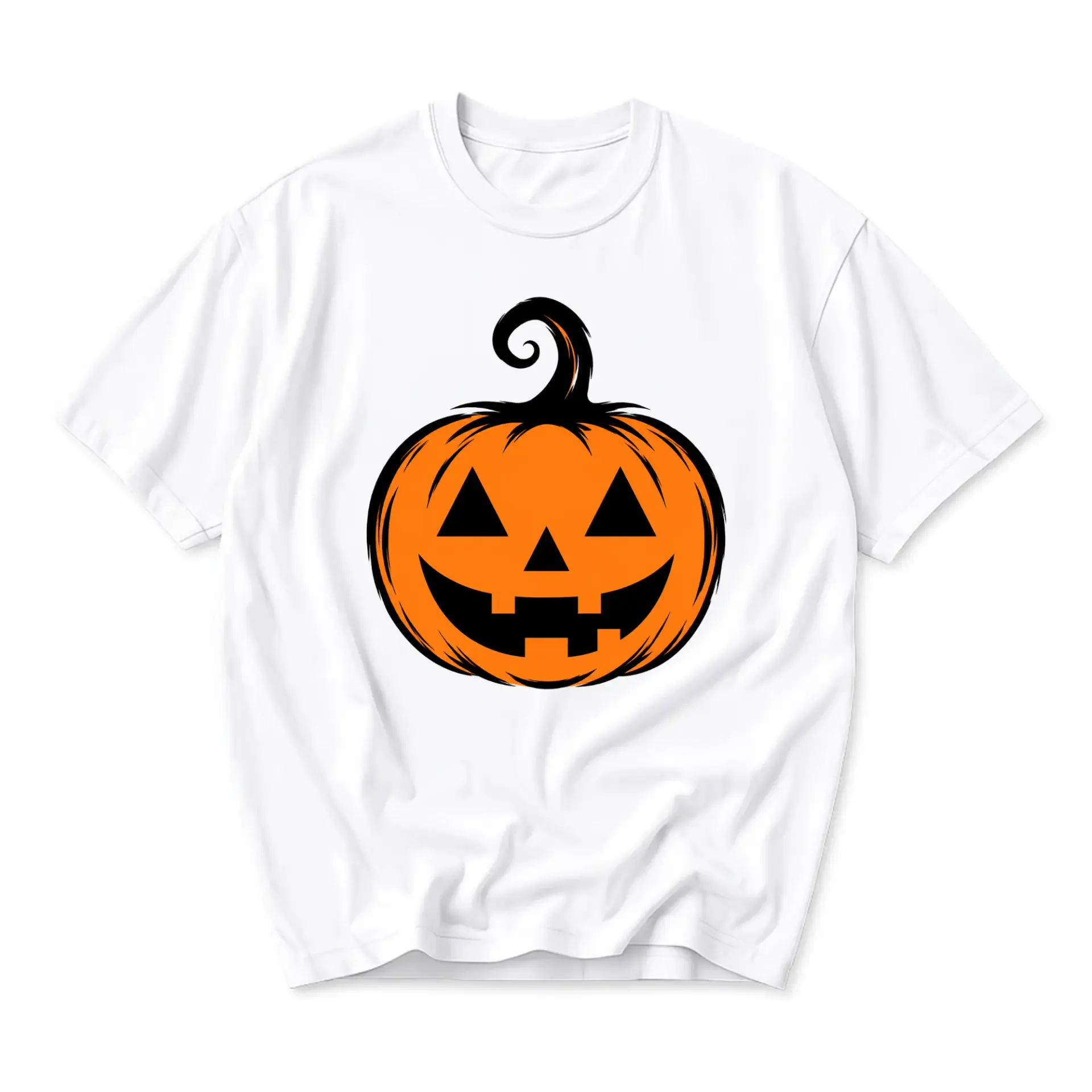 Graphic Tee Unisex Crew Neck T-Shirt Featuring a Spooky Jack O Lantern Pumpkin Design for Fall Seasonal Apparel