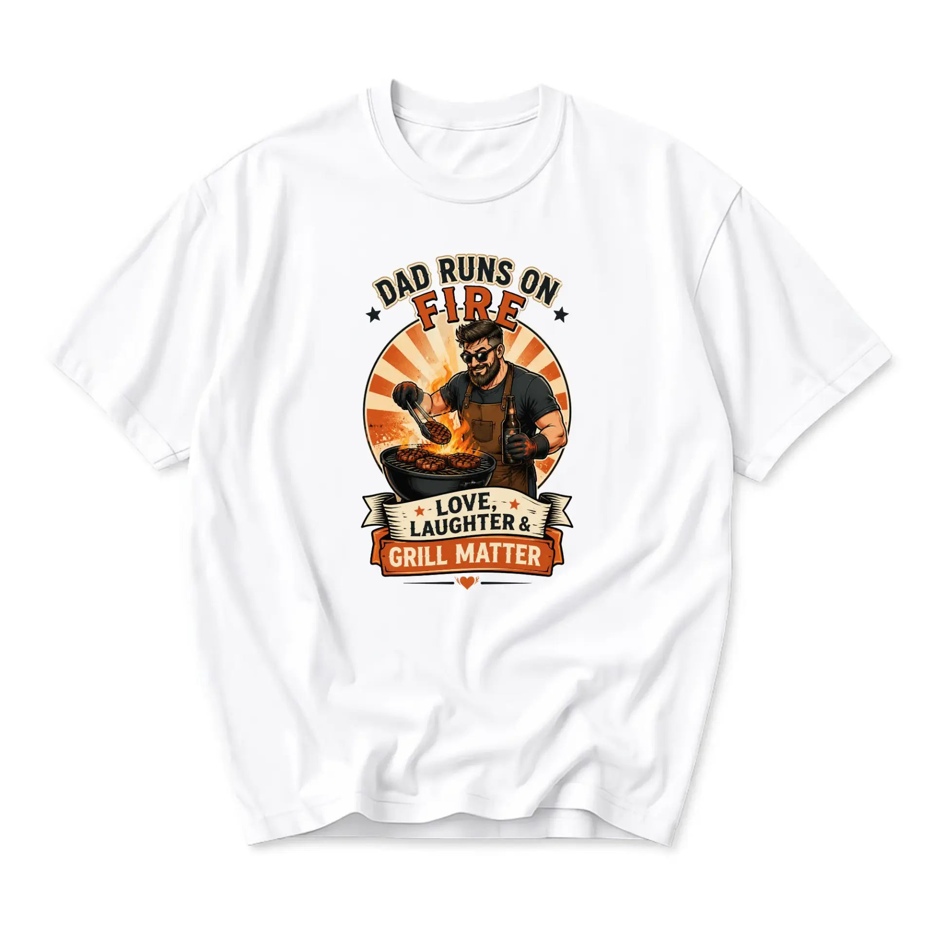 Funny Shirt Dad Runs on Grill Matter Graphic Tee Unisex Casual Crew Neck Comfortable Cotton Blend Everyday Top