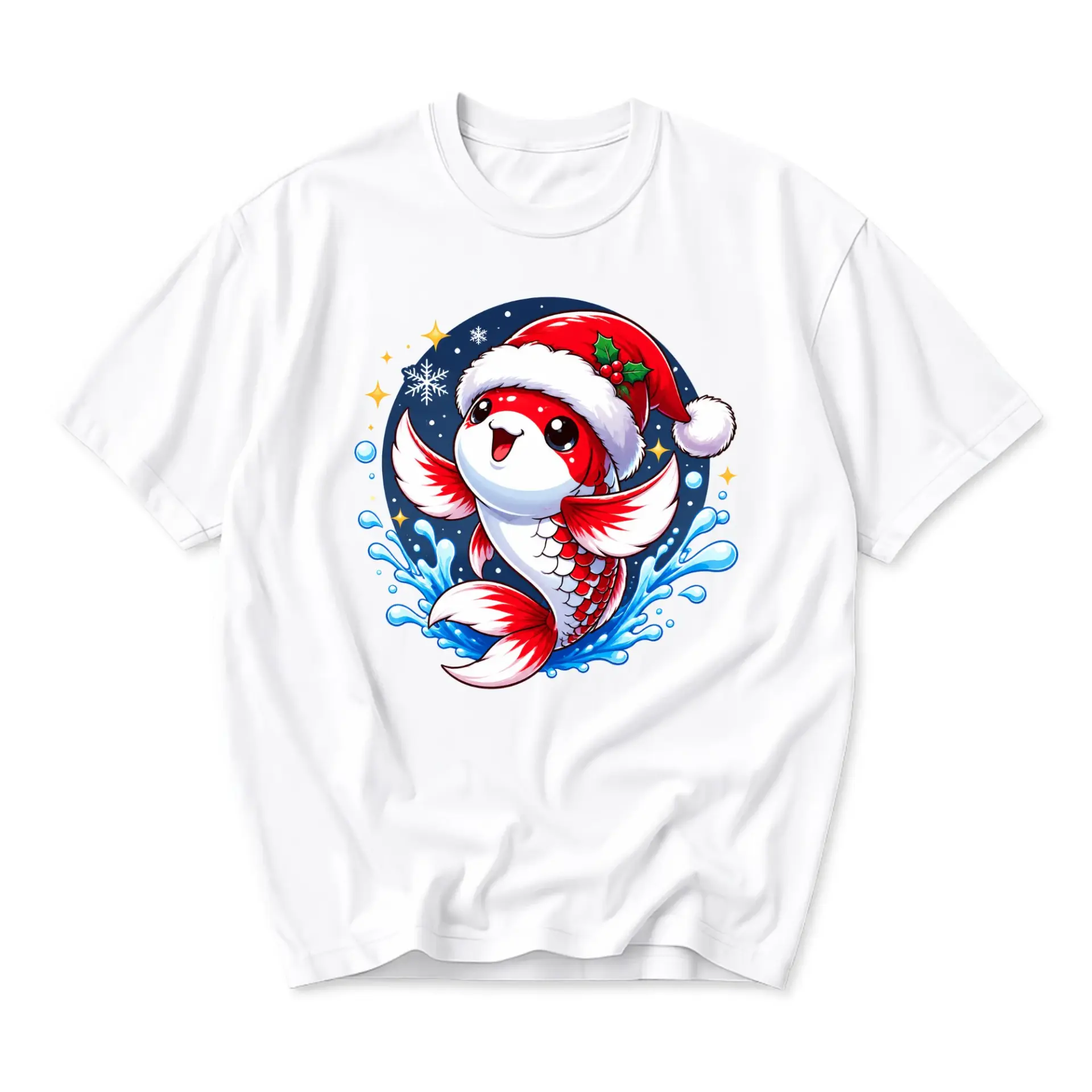 Graphic Tee Christmas Koi Fish Illustration Unisex Crew Neck Short Sleeve