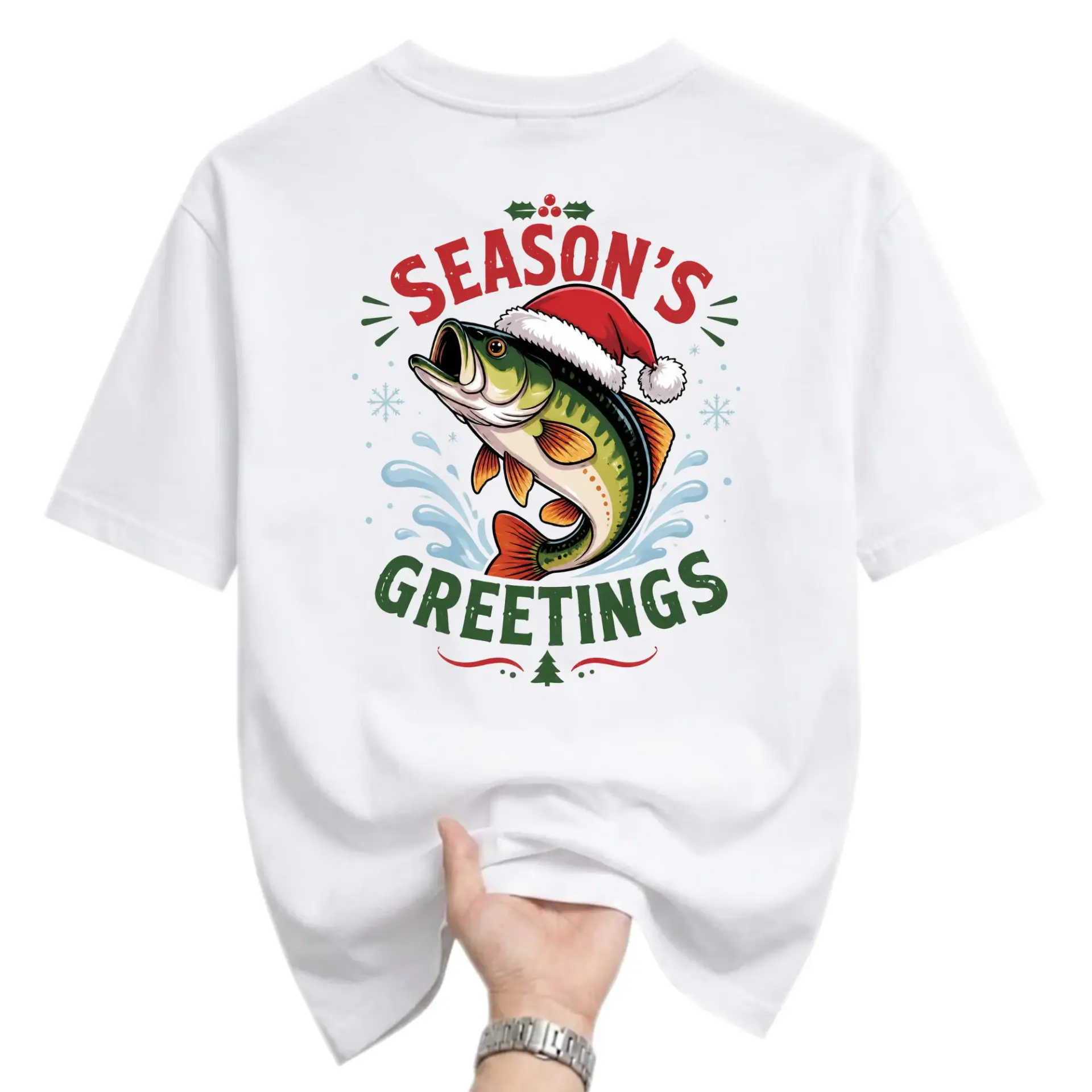 Funny Shirt Season's Greetings Fish Holiday Graphic Tee Unisex Crew Neck