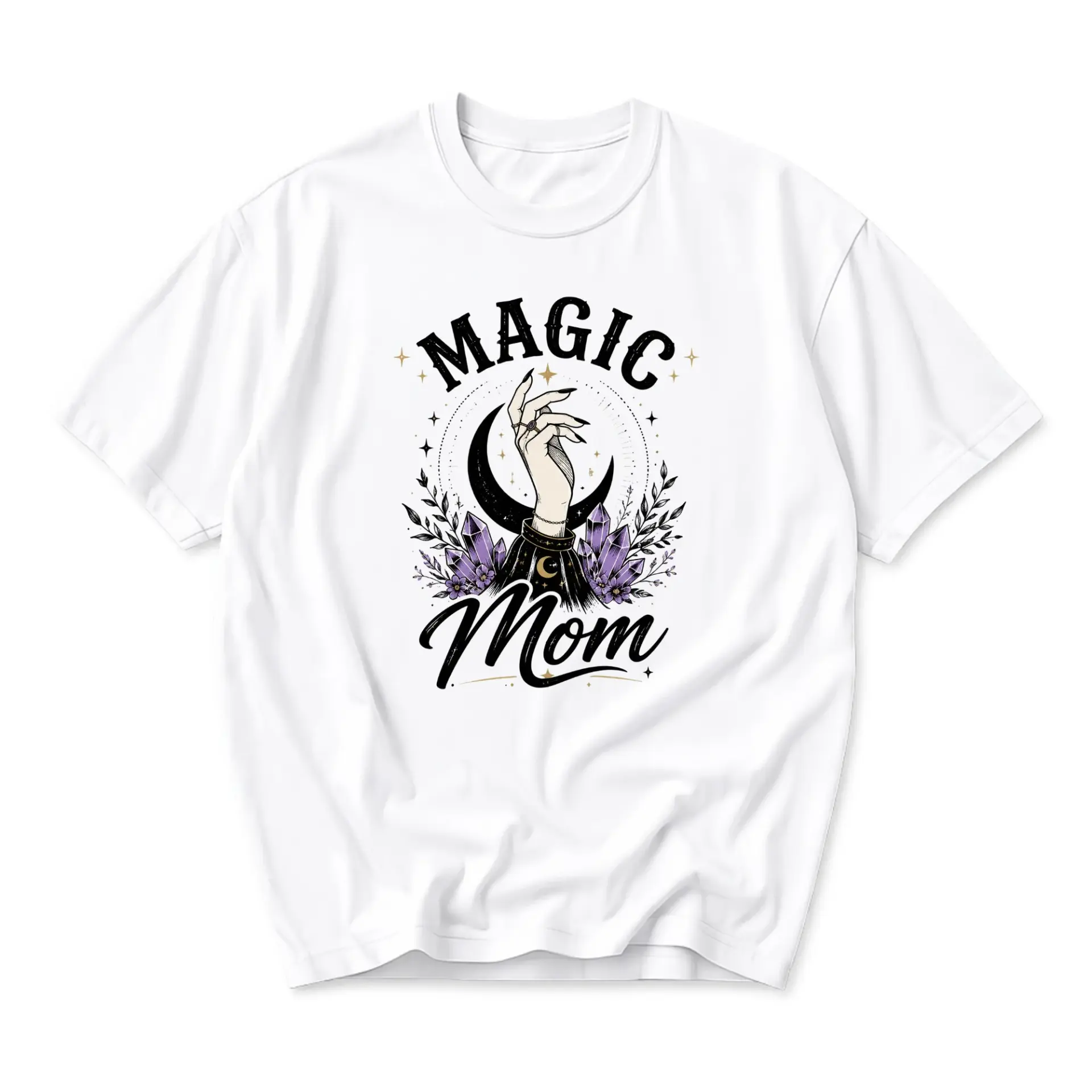 Graphic Tee Magic Mom Celestial Crystal Design Unisex Crew Neck Soft Cotton Blend Casual Everyday Short Sleeve