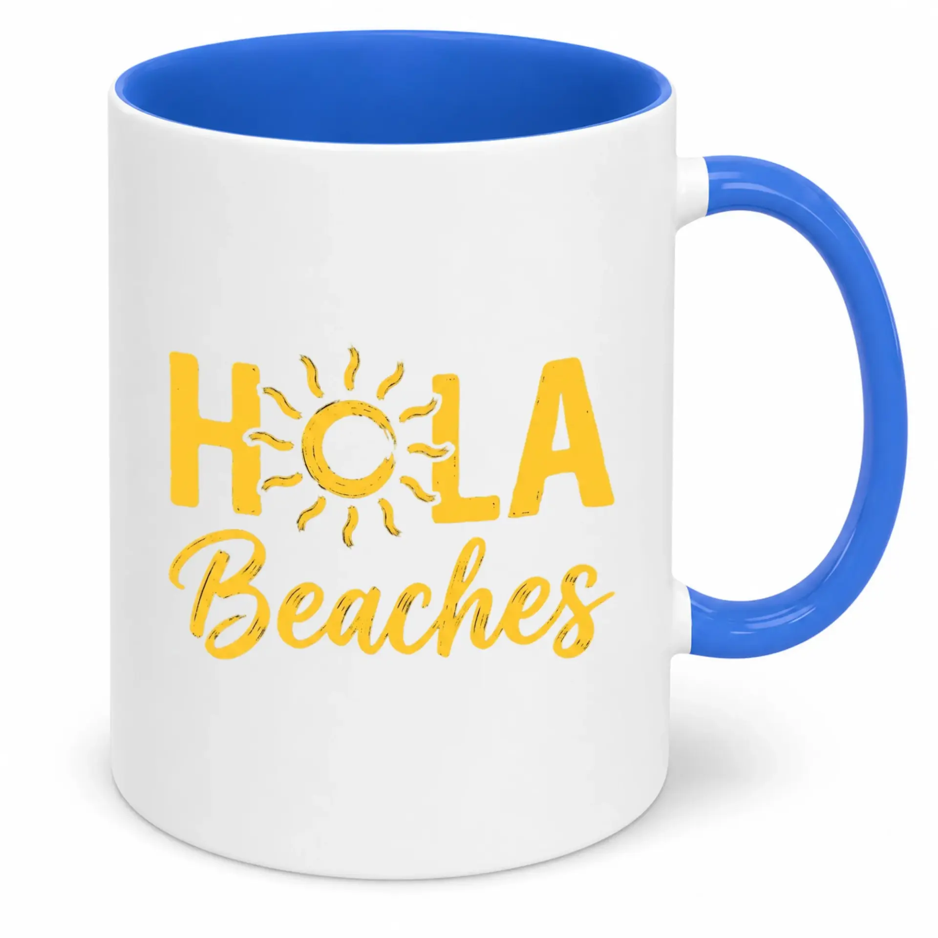 Funny Ceramic Coffee Mug, Humorous Hola Beaches Sun Design, Tropical Vacation Themed Drinkware, Great Summer Gift for Beach Lovers and Enthusiasts
