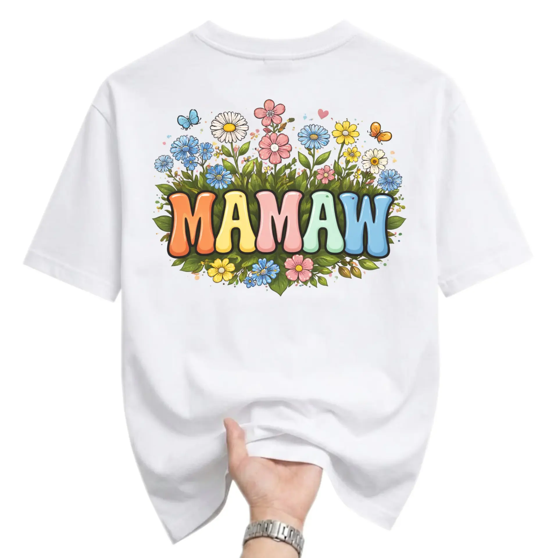Graphic Tee Mamaw Floral Print Unisex Crew Neck Casual Shirt Comfortable Cotton Blend Everyday Apparel for Women