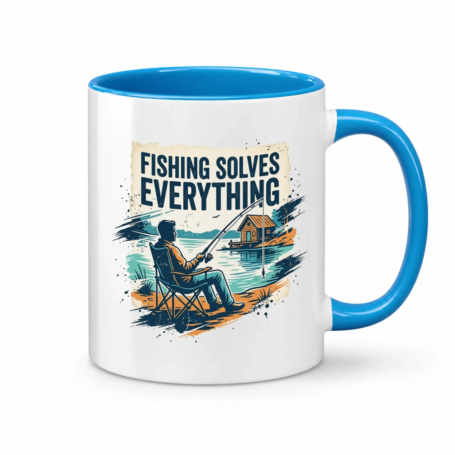 Fishing Solves Everything Two Ceramic Mug for Anglers and Outdoor Enthusiasts Coffee Cup