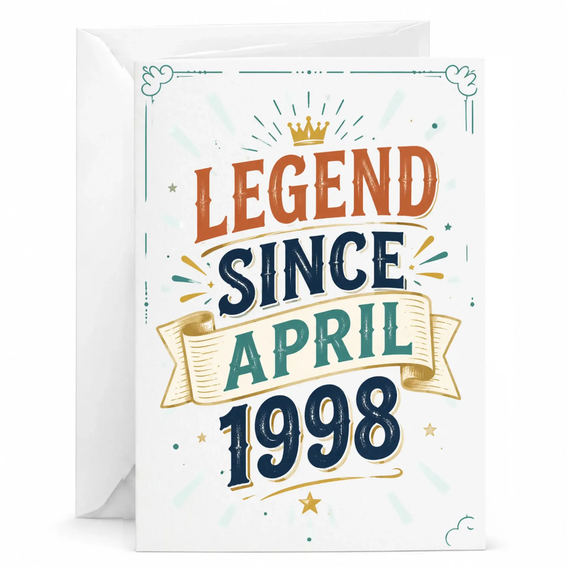 Birthday Card Legend Since April 1998 Vintage Style Retro Typography Greeting Card with Matching White Envelope