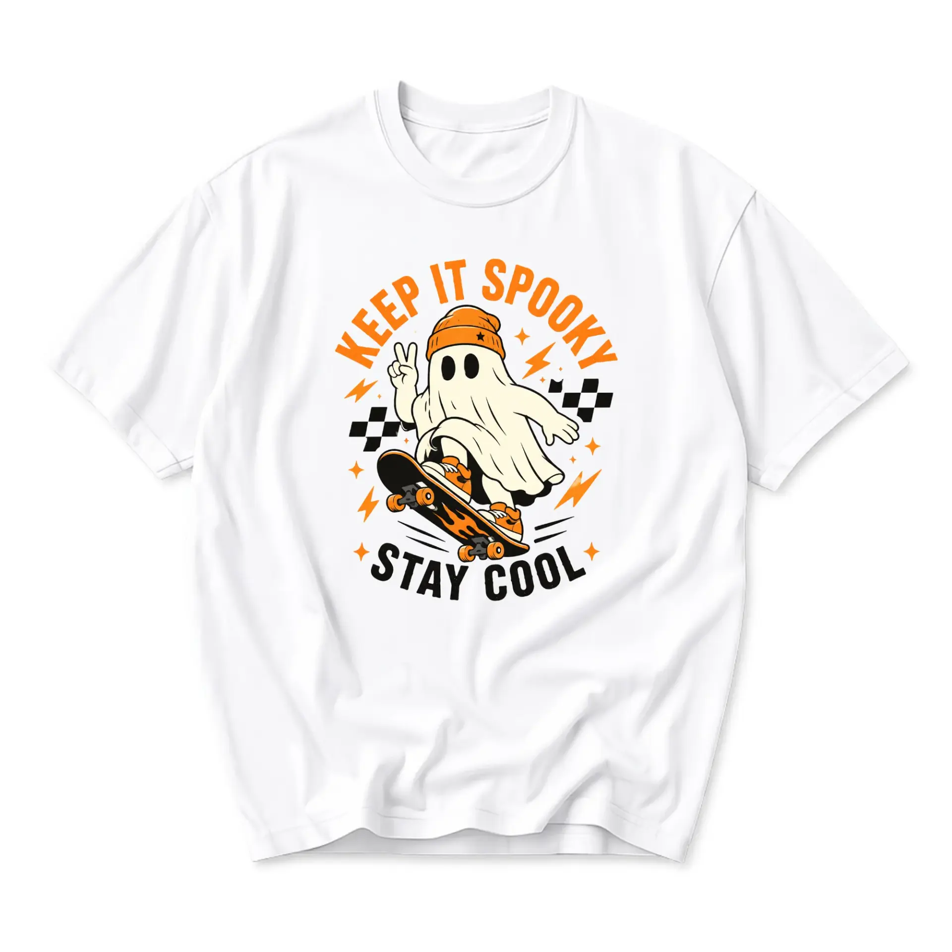 Graphic Tee Keep It Spooky Stay Cool Skateboard Ghost Unisex Crew Neck Short Sleeve Casual Cotton Blend Shirt